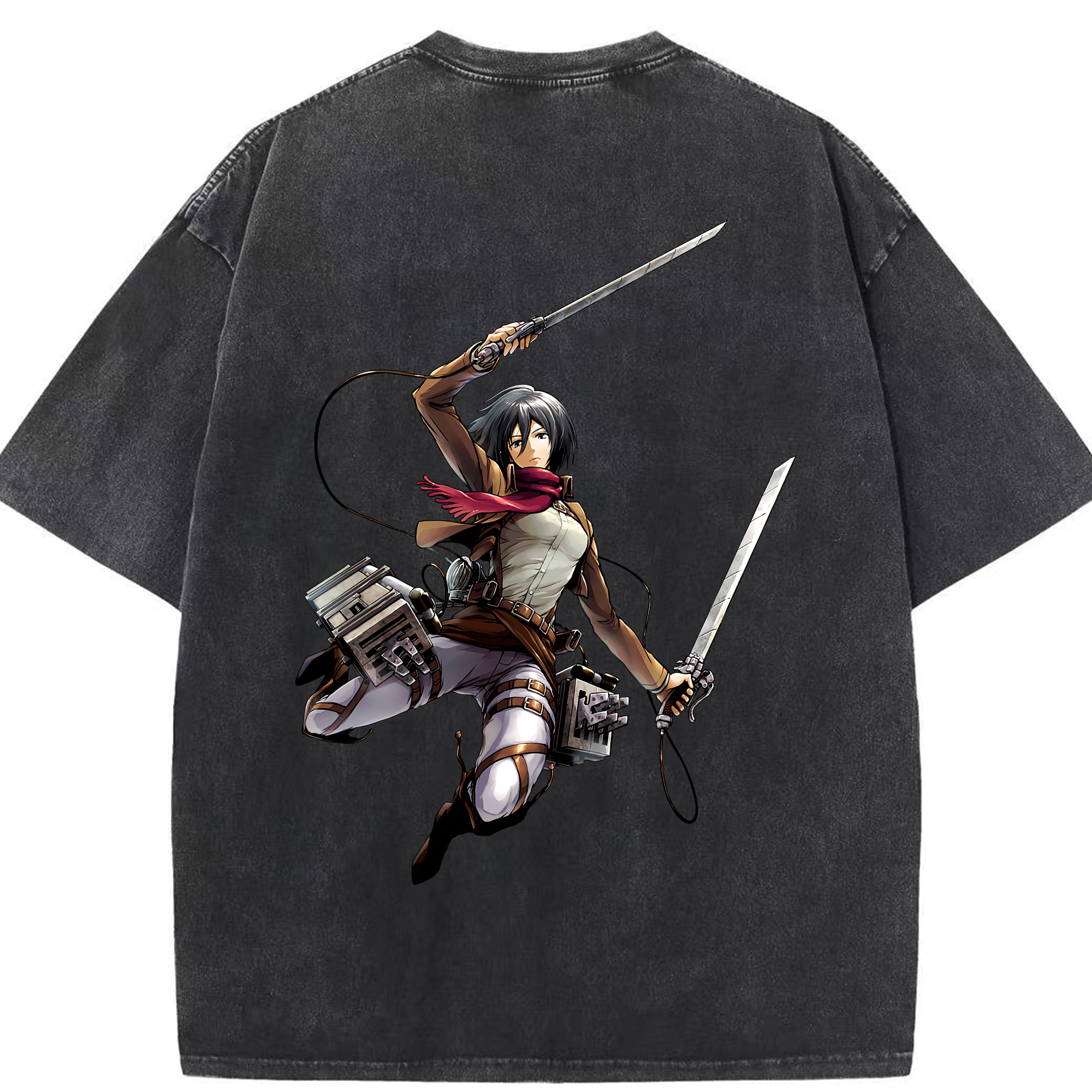 （画像用） 進撃の巨人 ミカサ·アッカーマン Attack on Titan Mikasa Ackerman 綿100% ヴィンテージ風 半袖Tシャツ（背面プリント）
