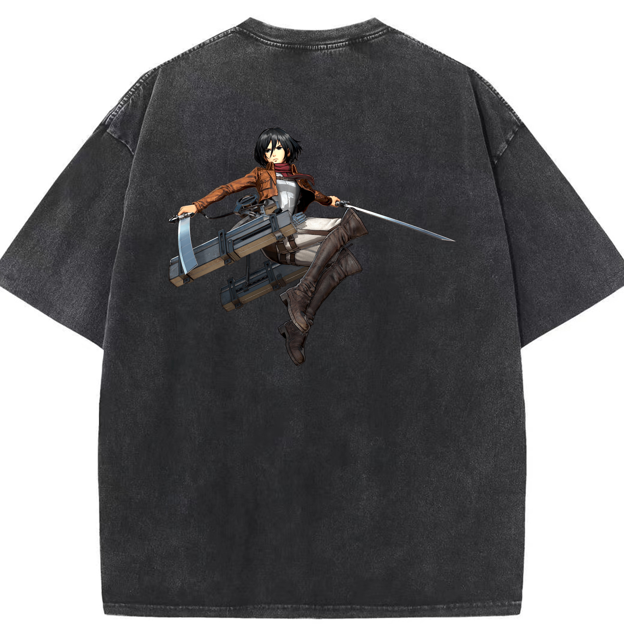 （画像用） 進撃の巨人 ミカサ·アッカーマン Attack on Titan Mikasa Ackerman 綿100% ヴィンテージ風 半袖Tシャツ（背面プリント）