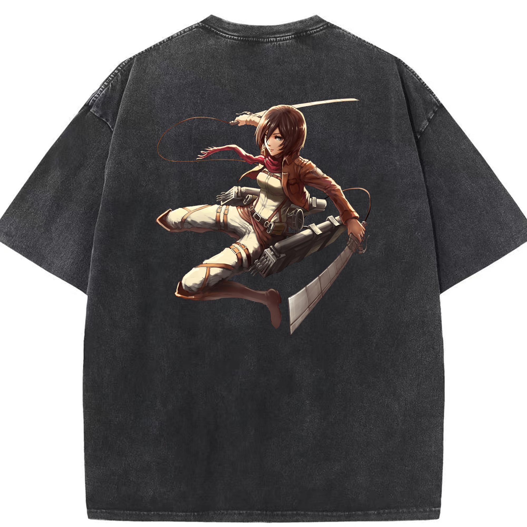 （画像用） 進撃の巨人 ミカサ·アッカーマン Attack on Titan Mikasa Ackerman 綿100% ヴィンテージ風 半袖Tシャツ（背面プリント）