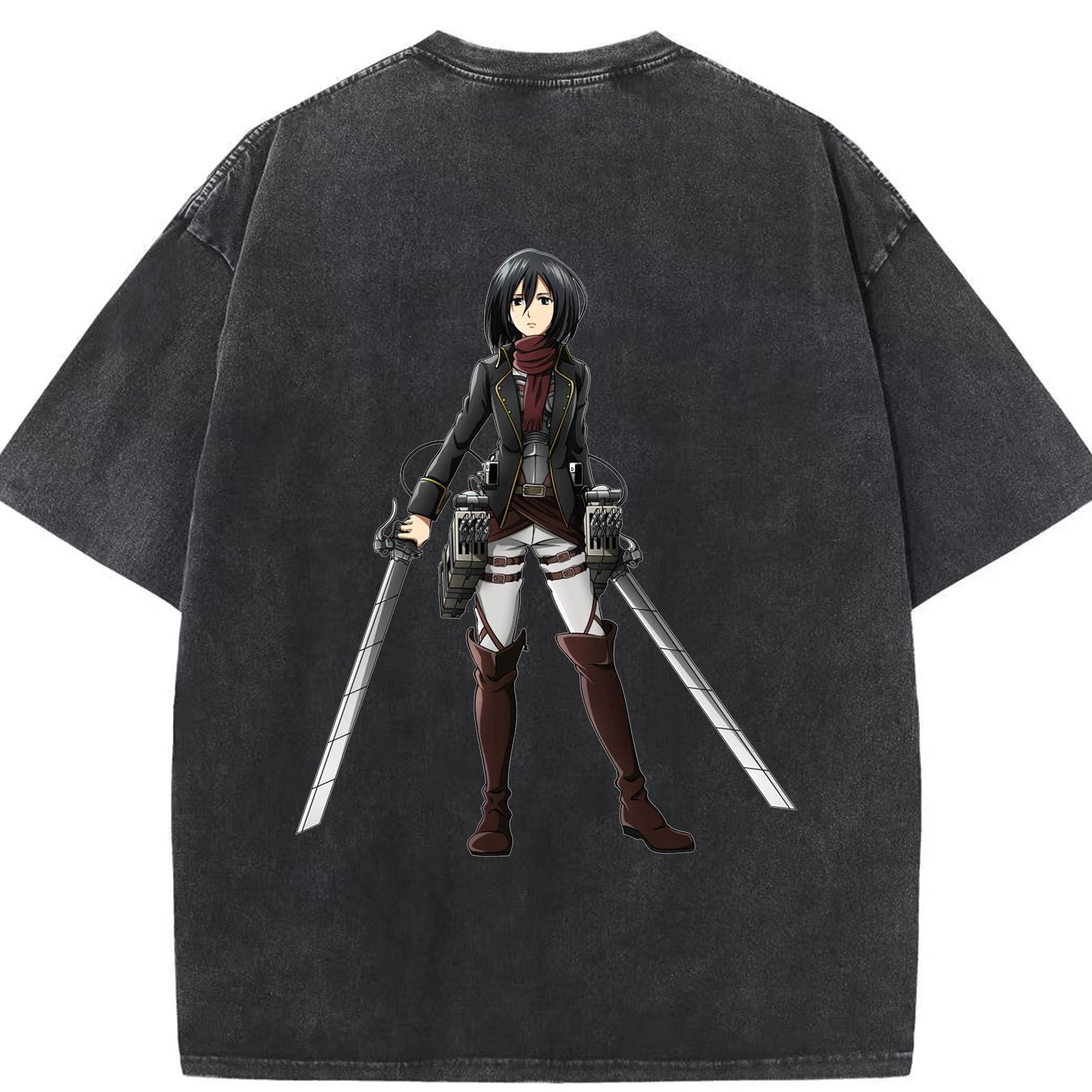（画像用） 進撃の巨人 ミカサ·アッカーマン Attack on Titan Mikasa Ackerman 綿100% ヴィンテージ風 半袖Tシャツ（背面プリント）