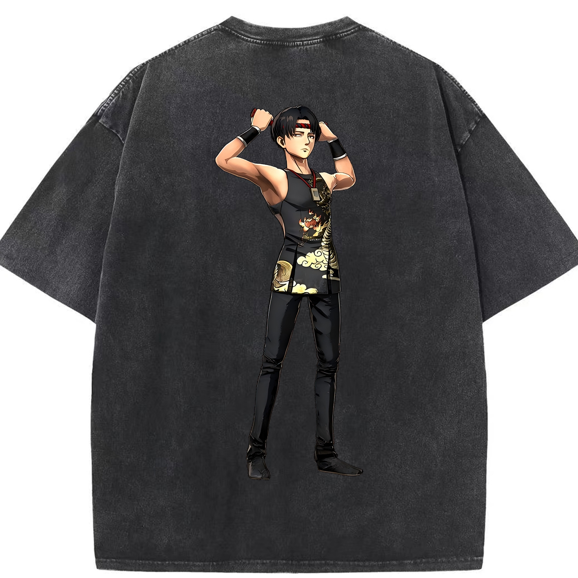 （画像用） 進撃の巨人 リヴァイ·アッカーマン Attack on Titan Levi Ackerman 綿100% ヴィンテージ風 半袖Tシャツ（背面プリント）