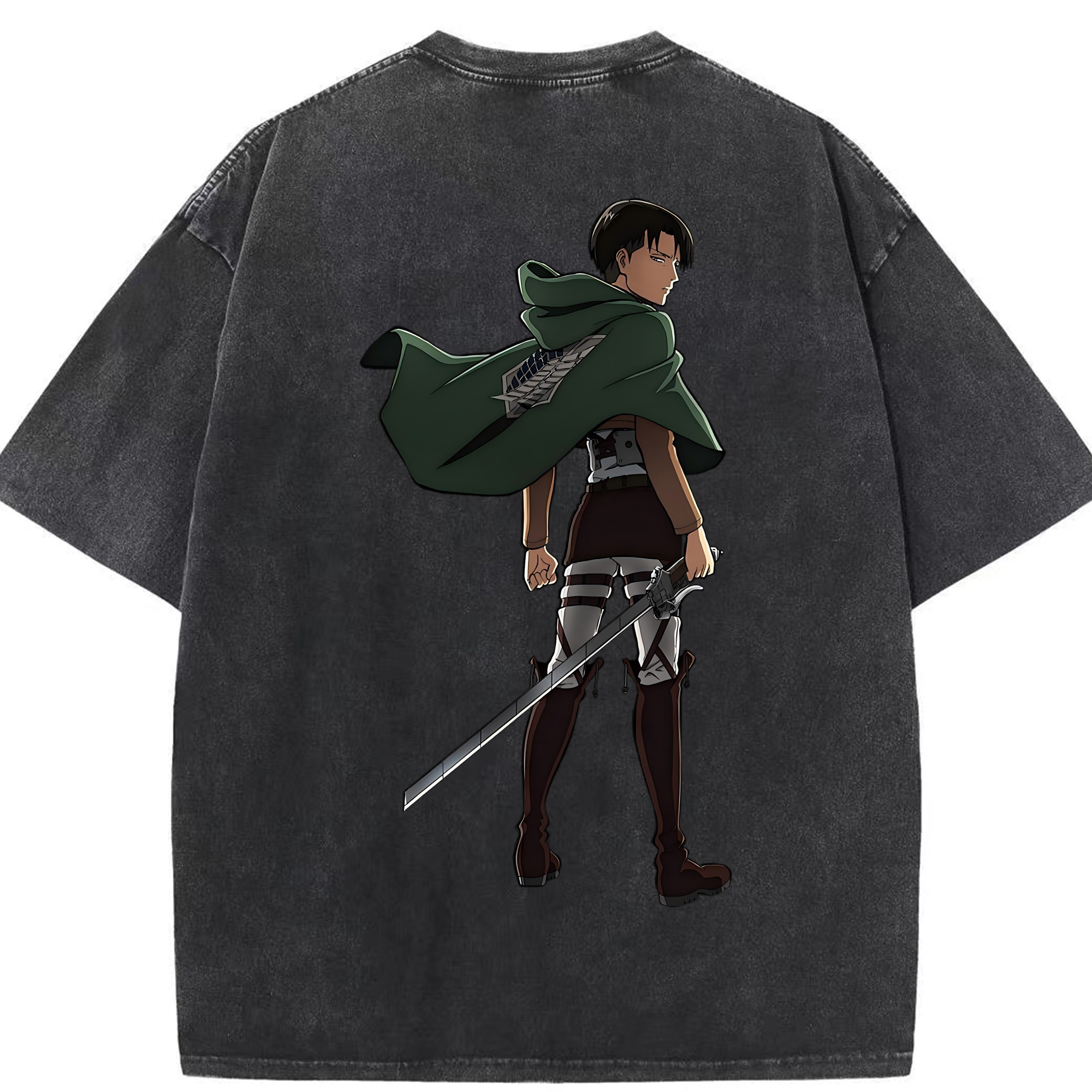 （画像用） 進撃の巨人 リヴァイ·アッカーマン Attack on Titan Levi Ackerman 綿100% ヴィンテージ風 半袖Tシャツ（背面プリント）