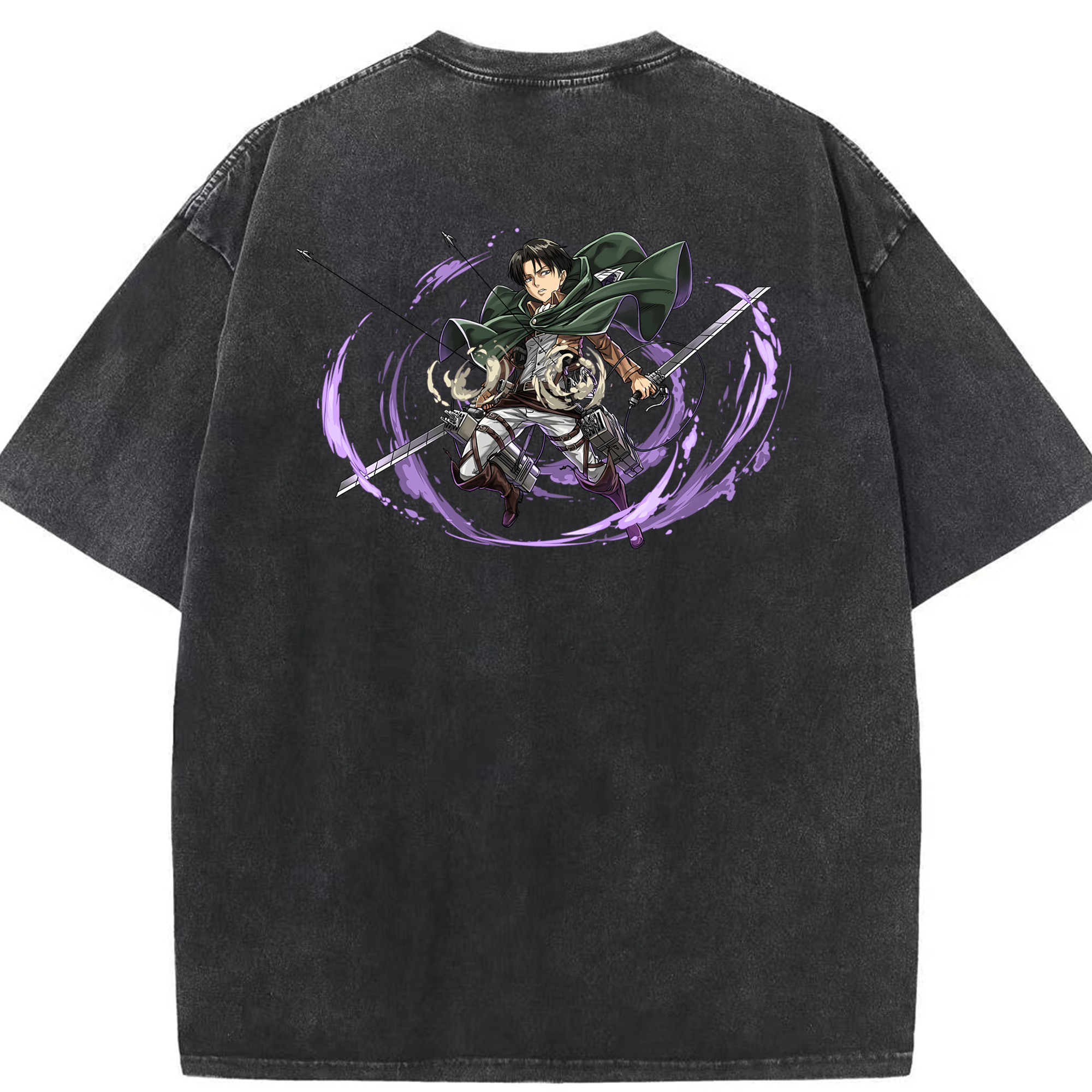 （画像用） 進撃の巨人 リヴァイ·アッカーマン Attack on Titan Levi Ackerman 綿100% ヴィンテージ風 半袖Tシャツ（背面プリント）