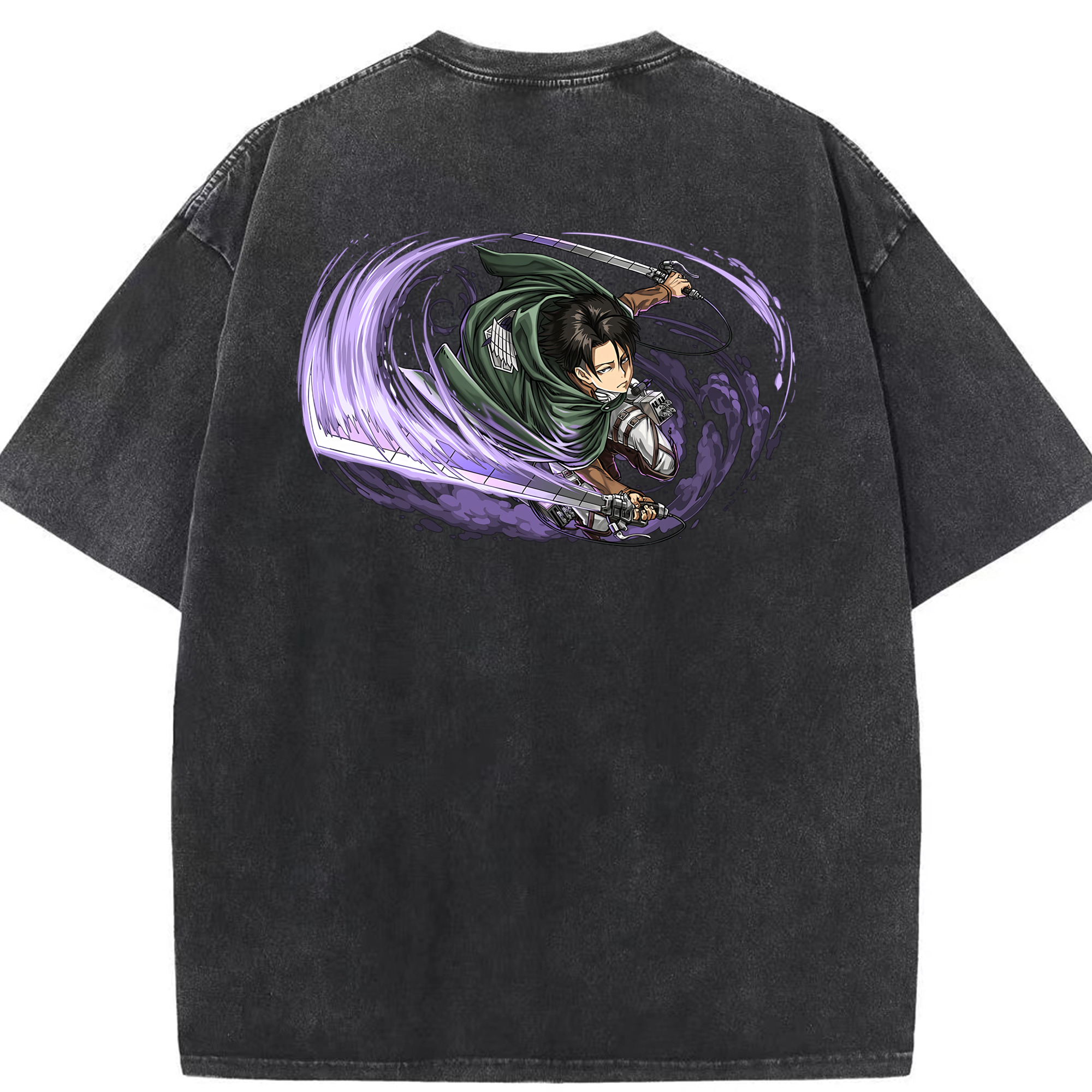 （画像用） 進撃の巨人 リヴァイ·アッカーマン Attack on Titan Levi Ackerman 綿100% ヴィンテージ風 半袖Tシャツ（背面プリント）