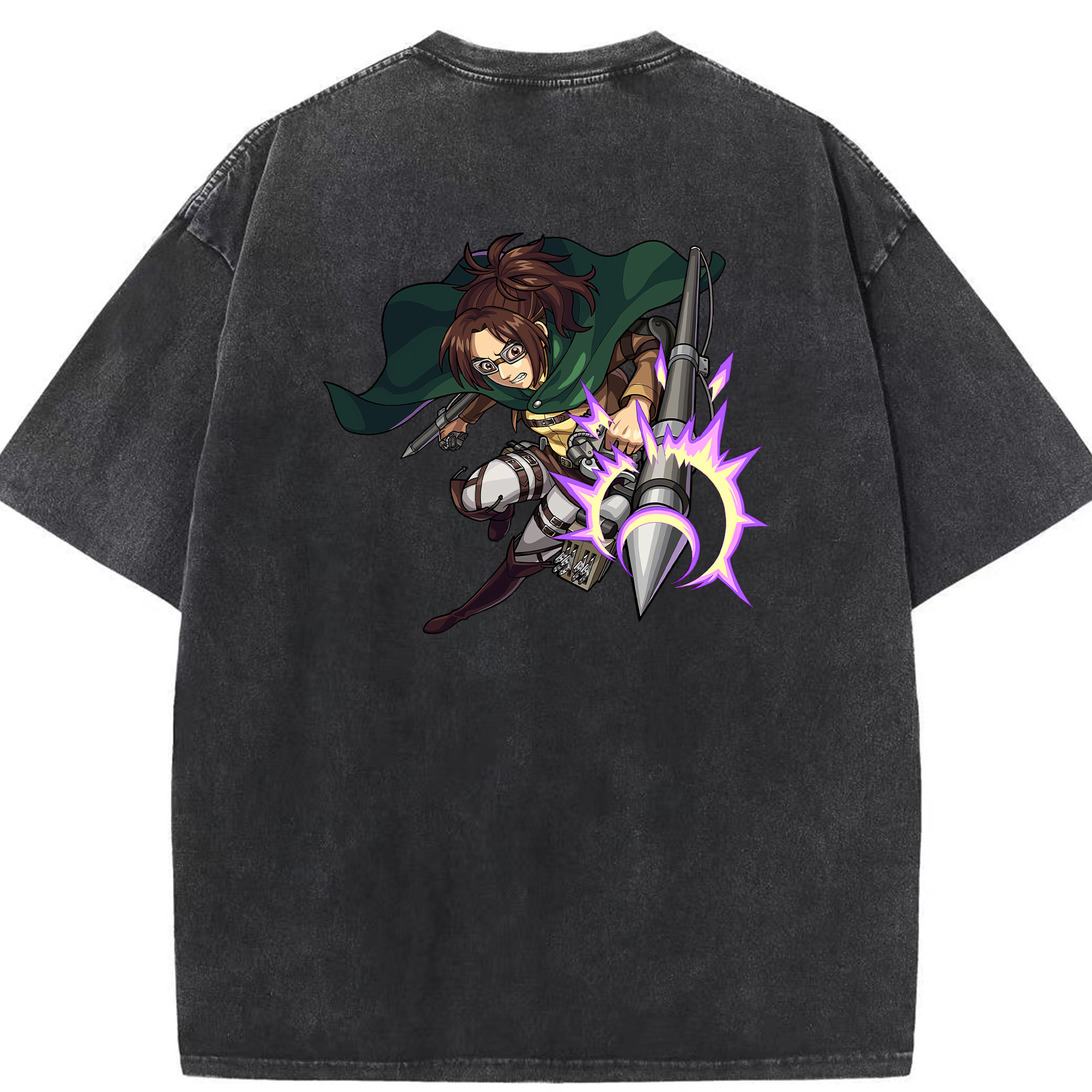 （画像用） 進撃の巨人 ハンジ·ゾエ Attack on Titan Hanji Zoe 綿100% ヴィンテージ風 半袖Tシャツ（背面プリント）