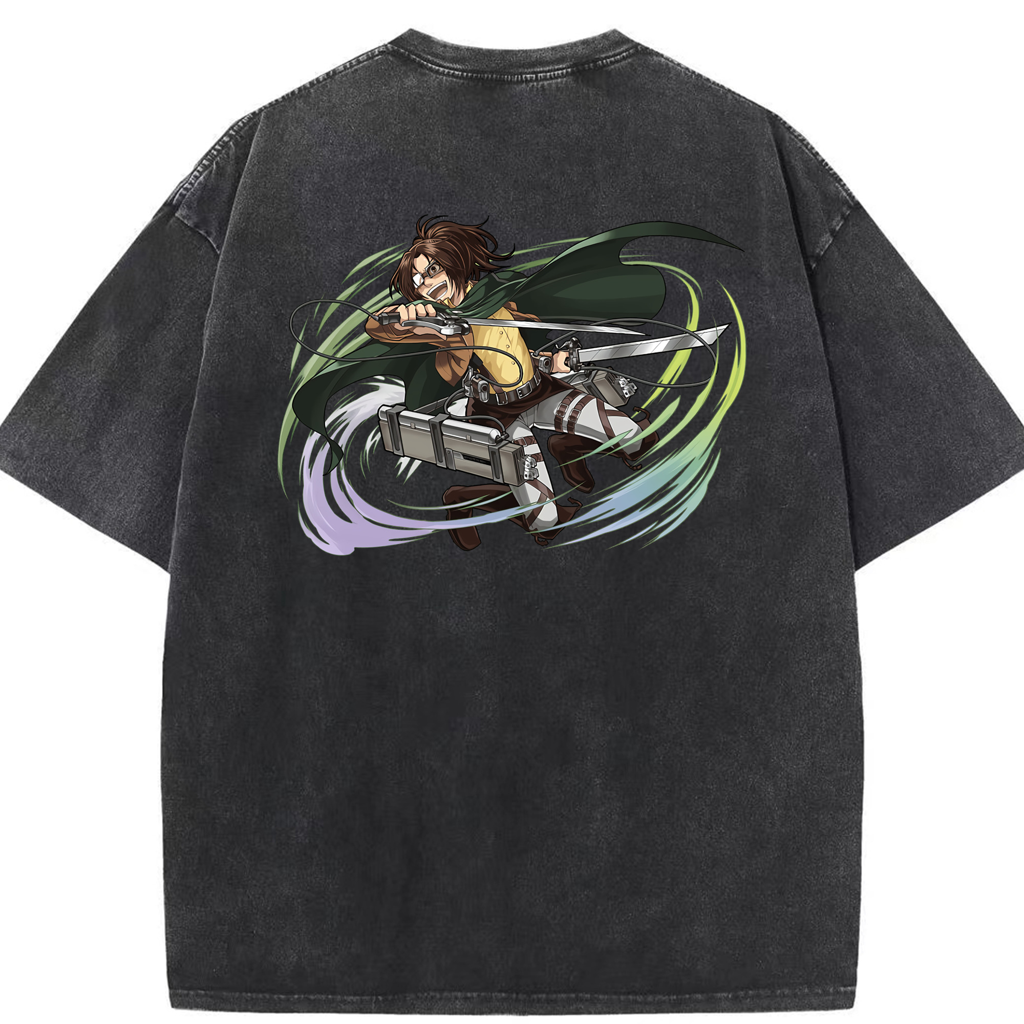 （画像用） 進撃の巨人 ハンジ·ゾエ Attack on Titan Hanji Zoe 綿100% ヴィンテージ風 半袖Tシャツ（背面プリント）