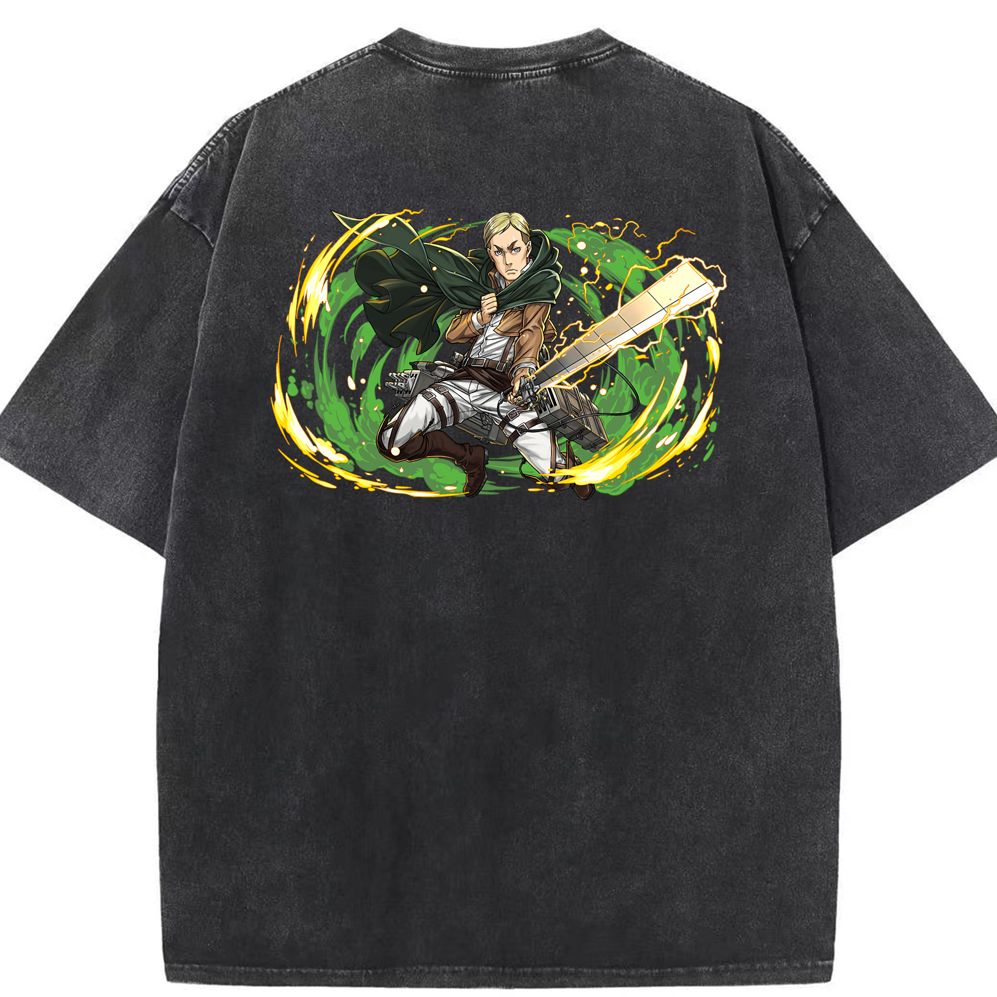（画像用） 進撃の巨人 エルヴィン・スミス Attack on Titan Erwin Smith 綿100% ヴィンテージ風 半袖Tシャツ（背面プリント）
