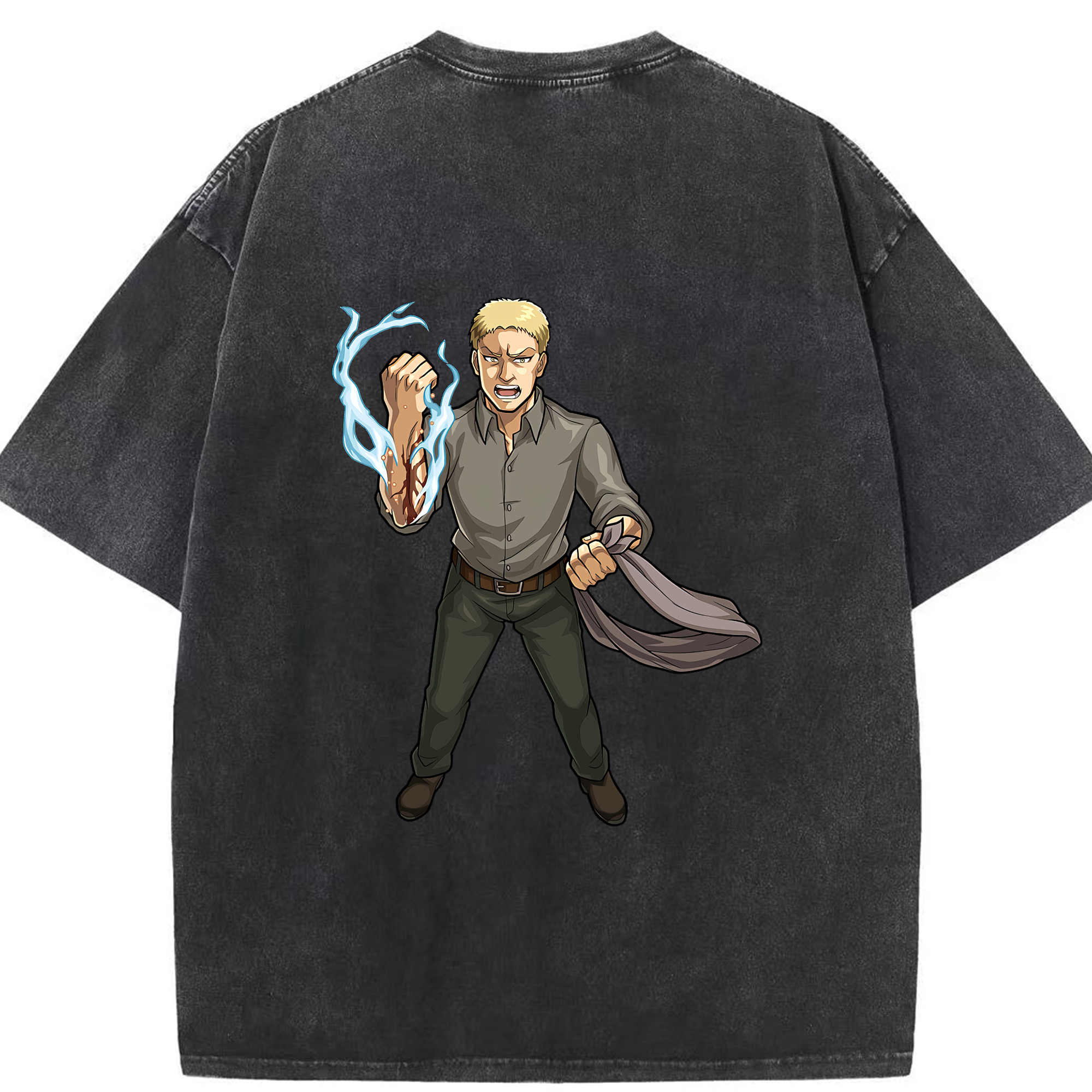 （画像用） 進撃の巨人 ライナー・ブラウン Attack on Titan Reiner Braun 綿100% ヴィンテージ風 半袖Tシャツ（背面プリント）