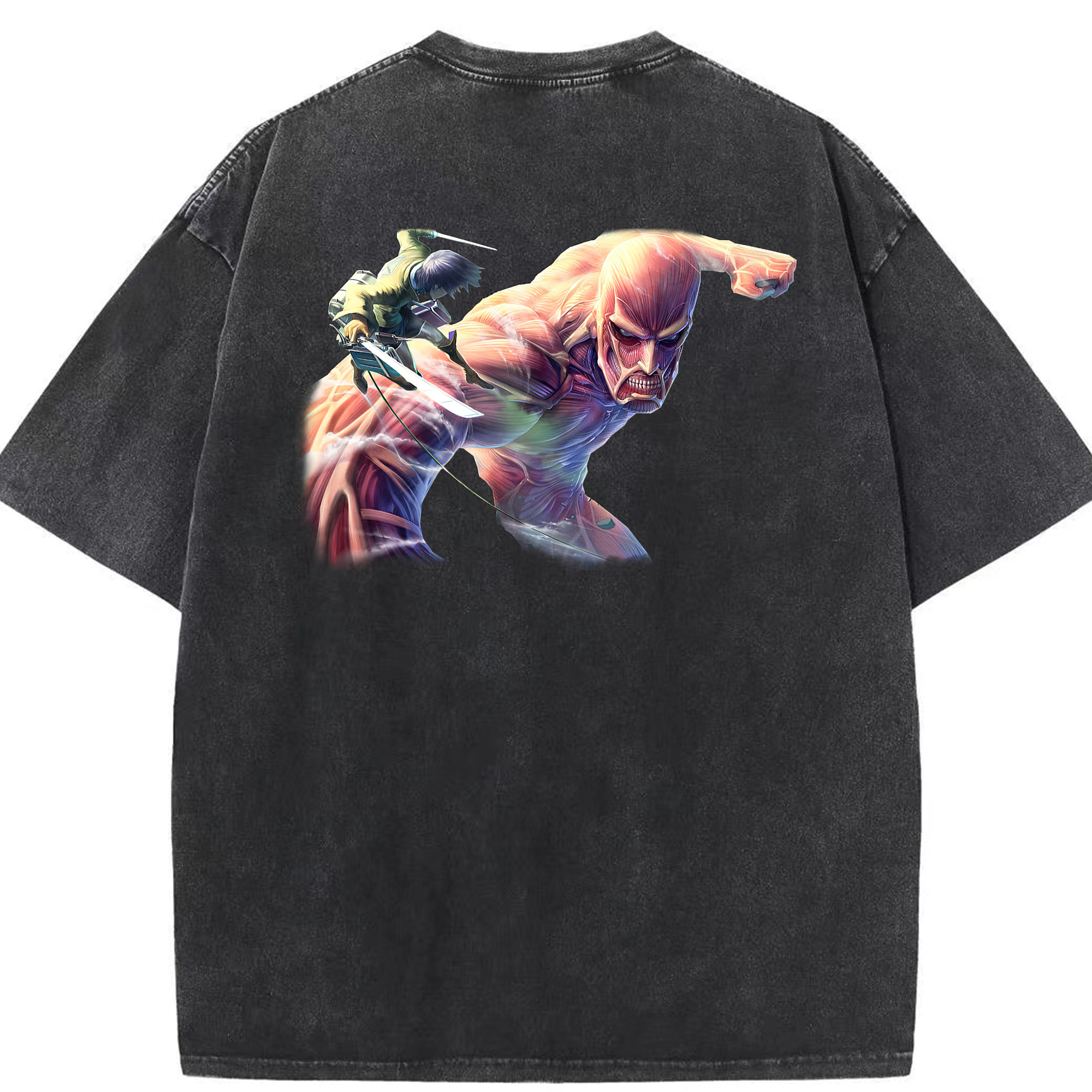（画像用） 進撃の巨人 Attack on Titan 綿100% ヴィンテージ風 半袖Tシャツ（背面プリント）