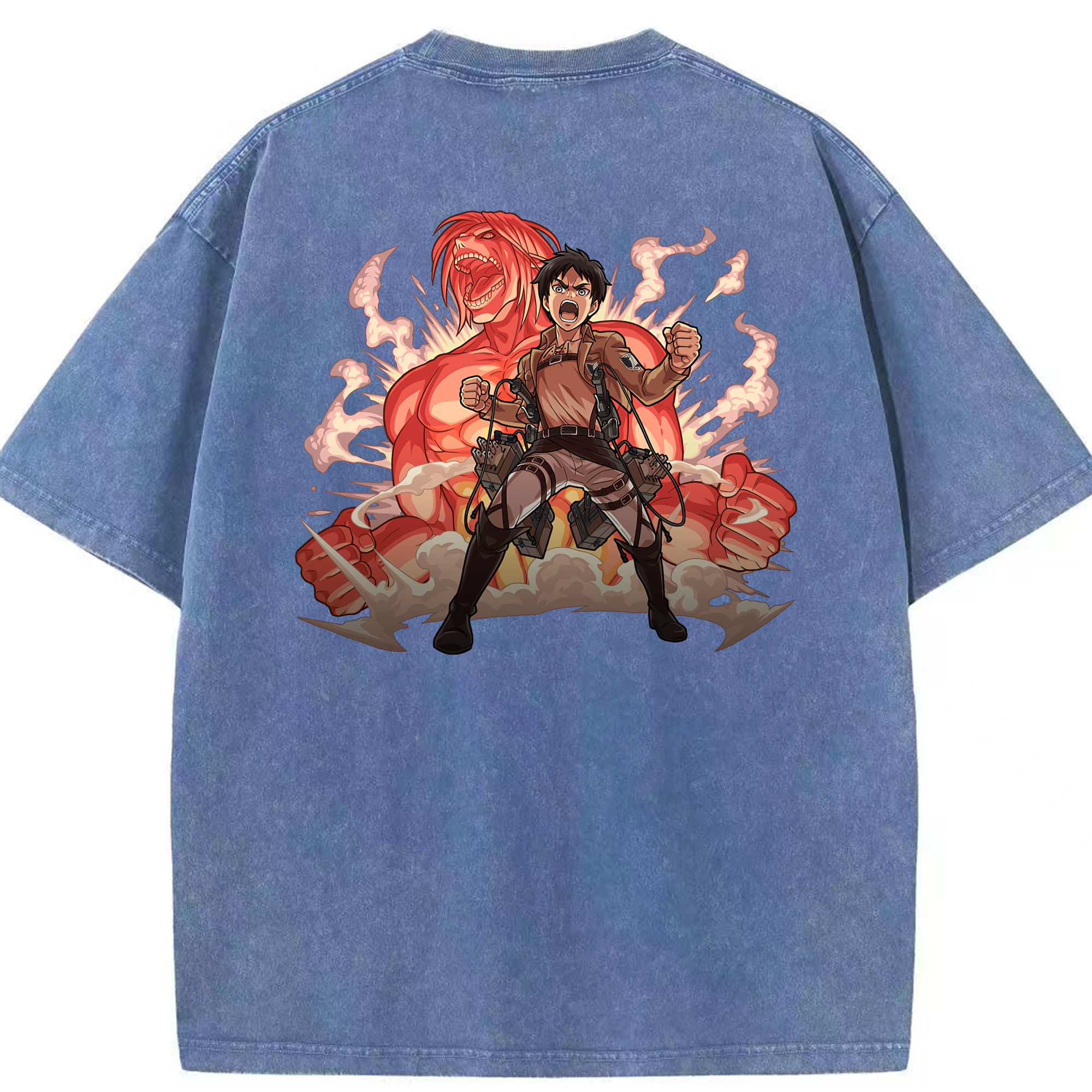 （画像用） 進撃の巨人 エレン･イェーガー Attack on Titan Eren Jäger 綿100% ヴィンテージ風 半袖Tシャツ（背面プリント）