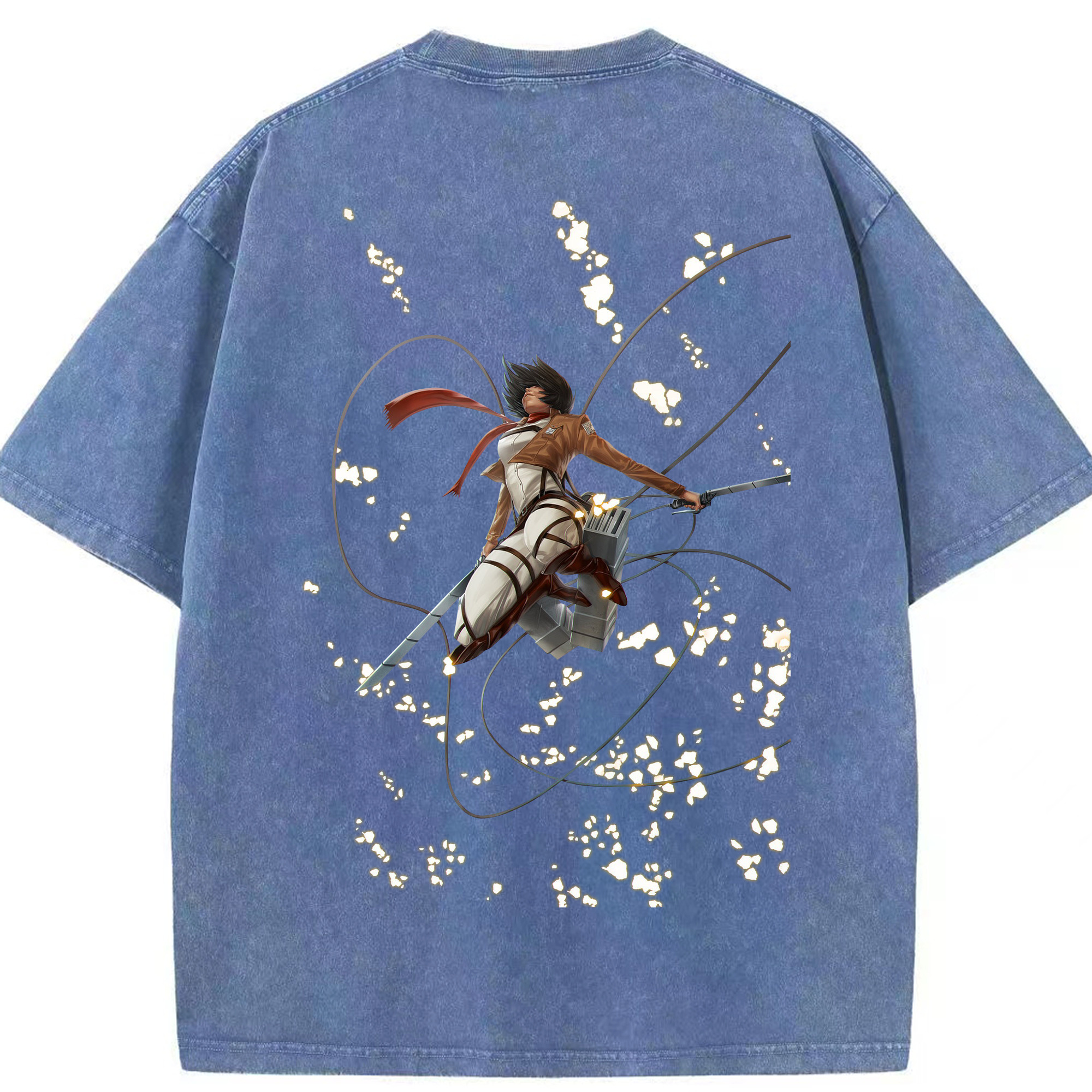 （画像用） 進撃の巨人 ミカサ·アッカーマン Attack on Titan Mikasa Ackerman 綿100% ヴィンテージ風 半袖Tシャツ（背面プリント）
