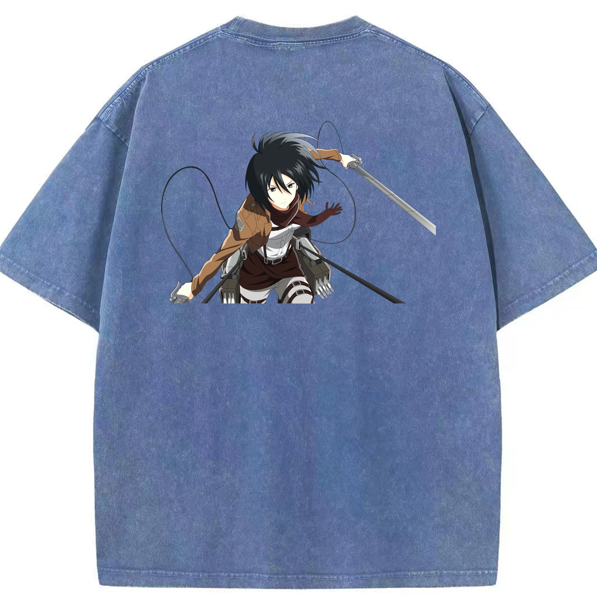 （画像用） 進撃の巨人 ミカサ·アッカーマン Attack on Titan Mikasa Ackerman 綿100% ヴィンテージ風 半袖Tシャツ（背面プリント）
