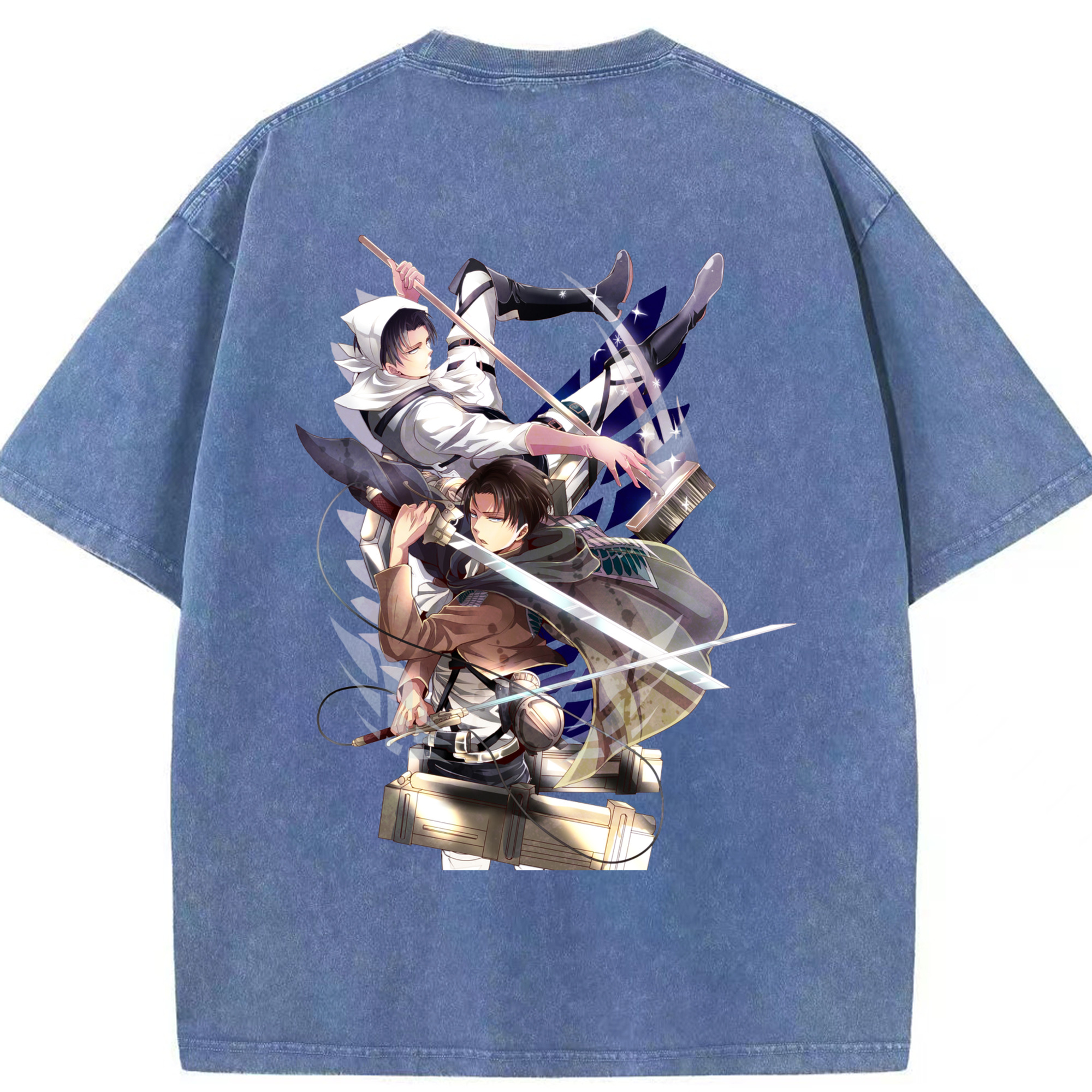 （画像用） 進撃の巨人 リヴァイ·アッカーマン Attack on Titan Levi Ackerman 綿100% ヴィンテージ風 半袖Tシャツ（背面プリント）