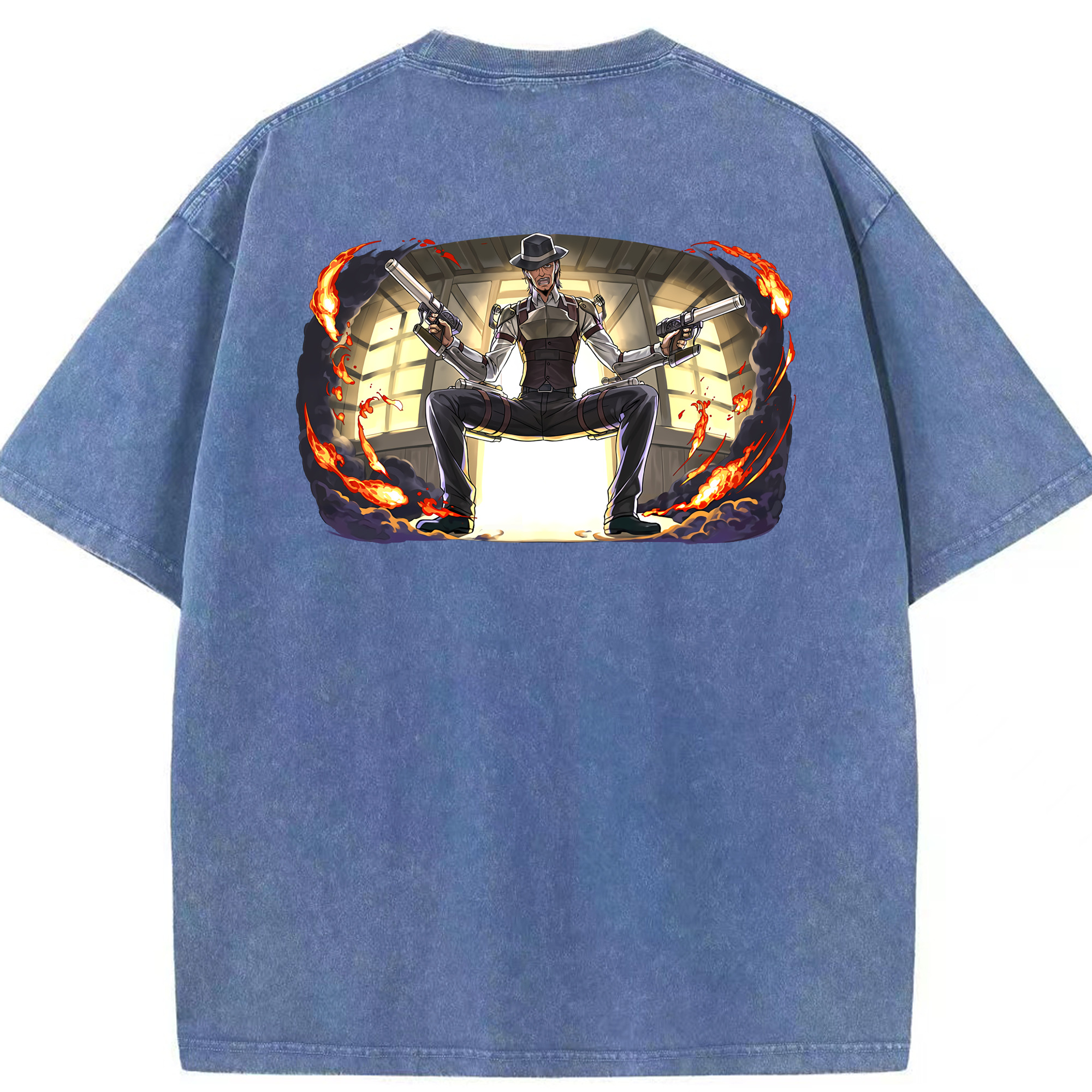 （画像用） 進撃の巨人 ケニー·アッカーマン Attack on Titan Kenny Ackerman 綿100% ヴィンテージ風 半袖Tシャツ（背面プリント）