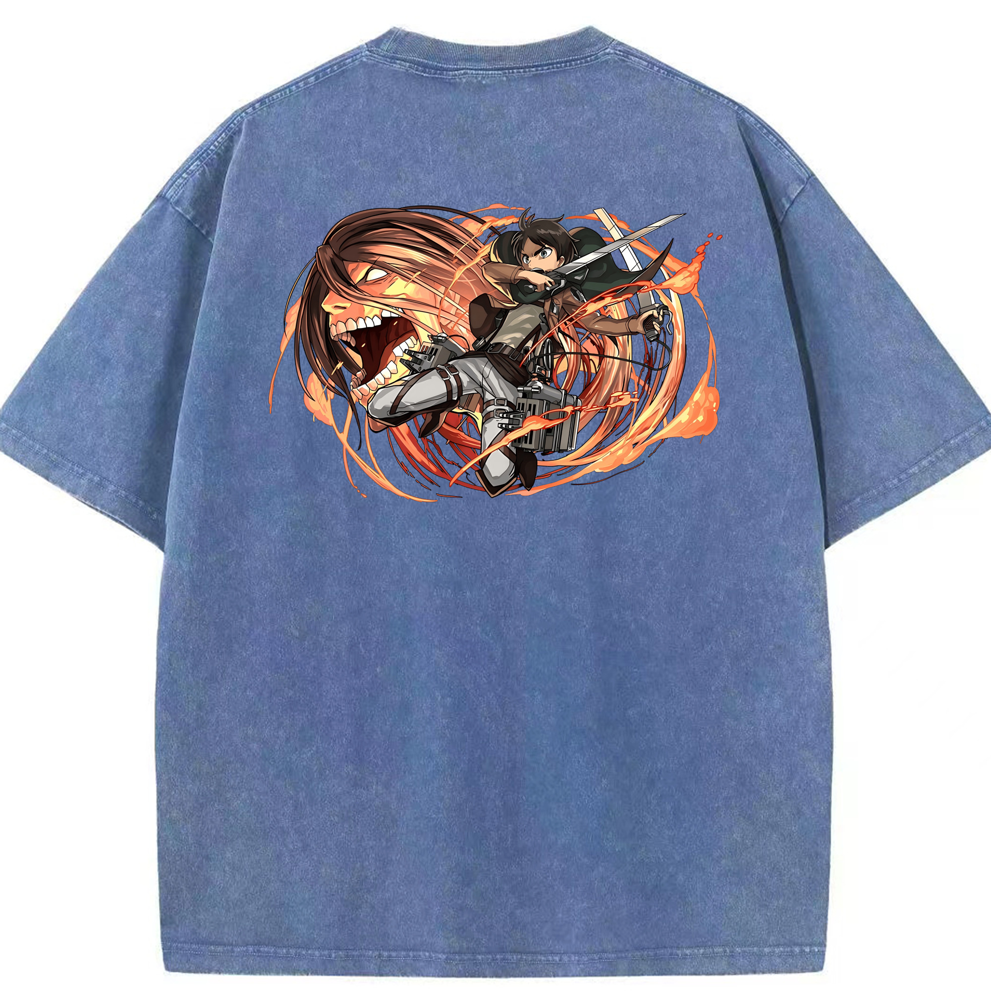 （画像用） 進撃の巨人 エレン･イェーガー Attack on Titan Eren Jäger 綿100% ヴィンテージ風 半袖Tシャツ（背面プリント）