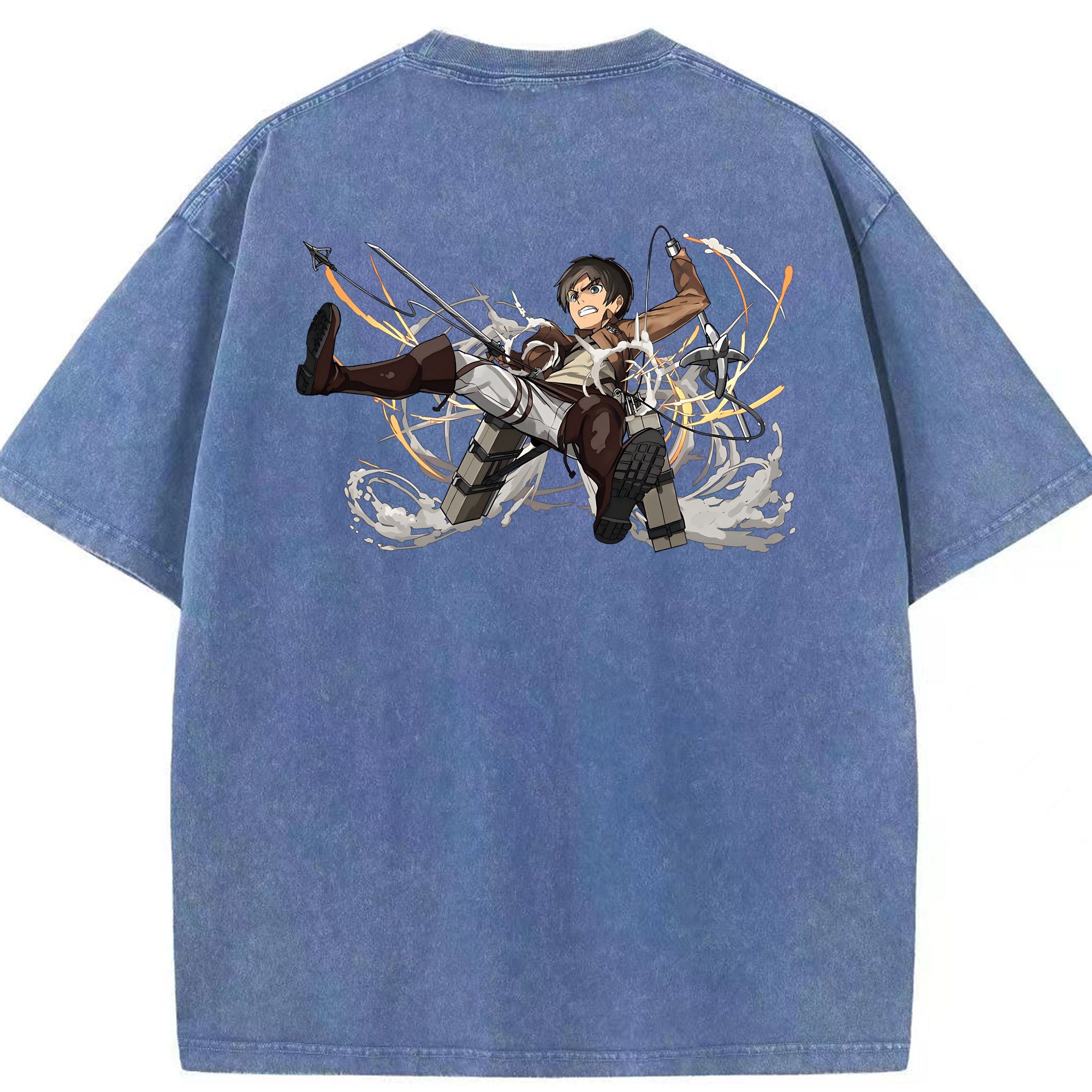 （画像用） 進撃の巨人 エレン･イェーガー Attack on Titan Eren Jäger 綿100% ヴィンテージ風 半袖Tシャツ（背面プリント）