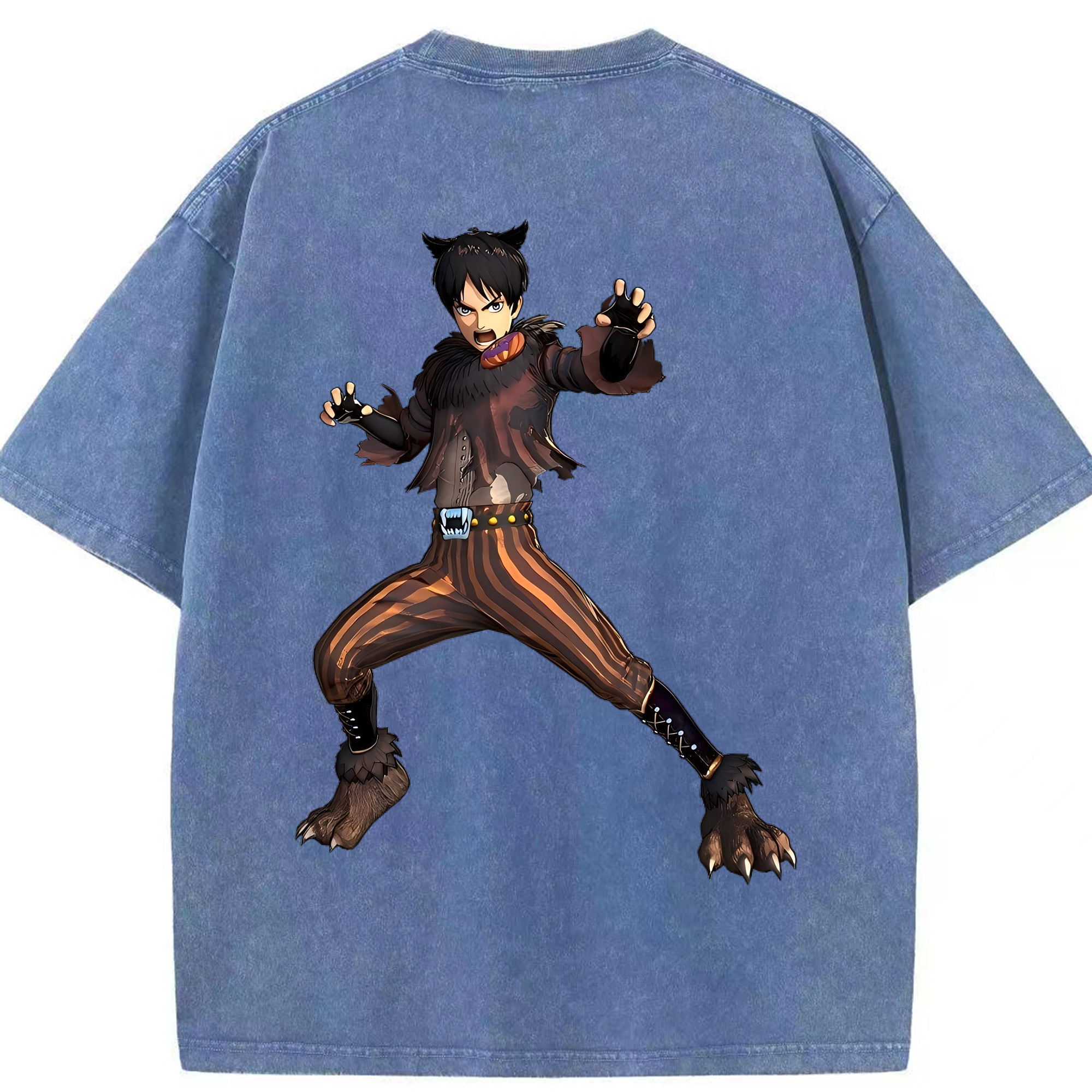 （画像用） 進撃の巨人 エレン･イェーガー Attack on Titan Eren Jäger 綿100% ヴィンテージ風 半袖Tシャツ（背面プリント）