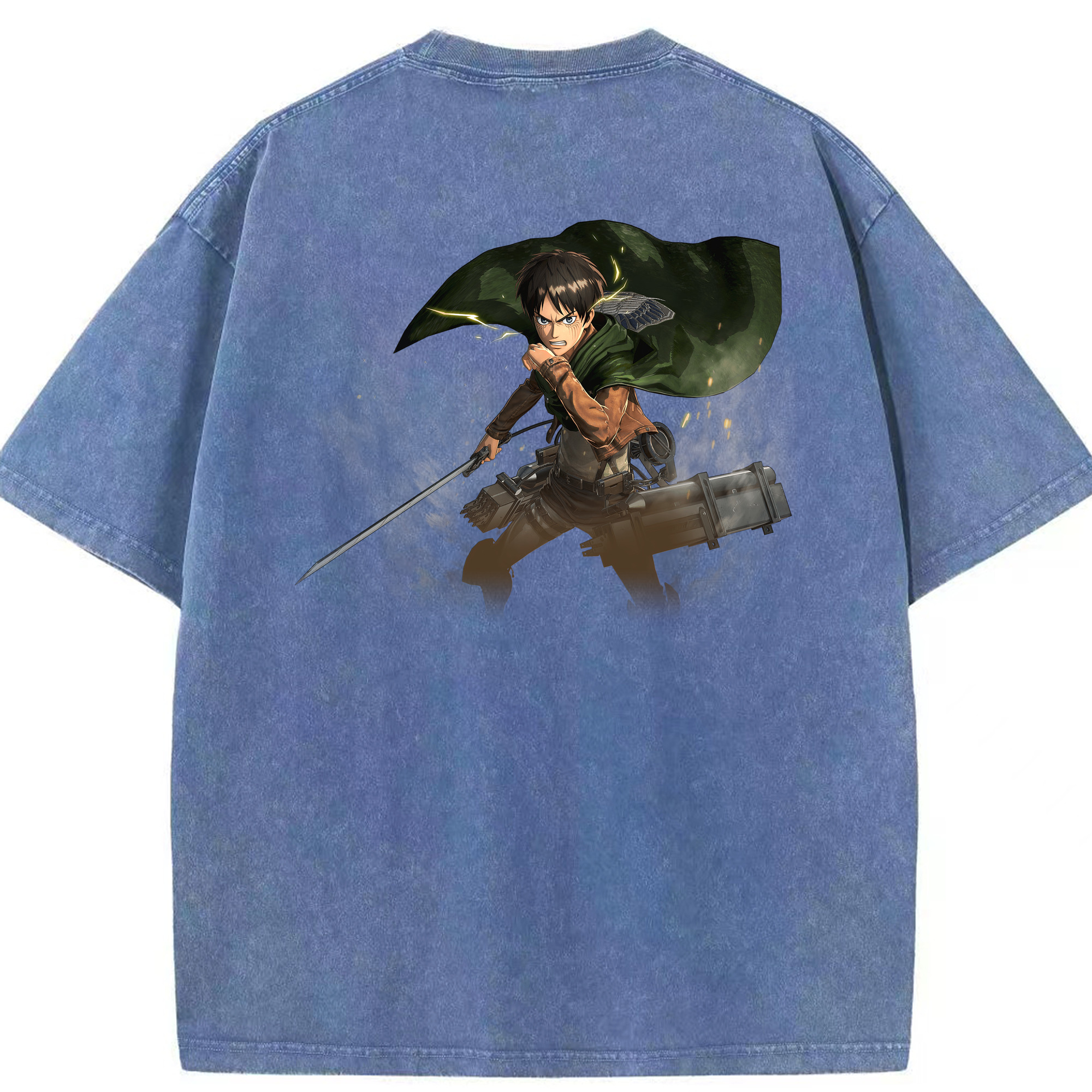 （画像用） 進撃の巨人 エレン･イェーガー Attack on Titan Eren Jäger 綿100% ヴィンテージ風 半袖Tシャツ（背面プリント）