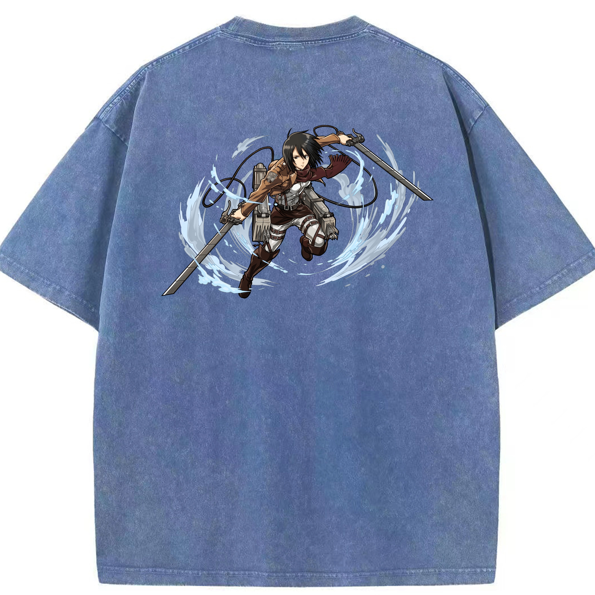 （画像用） 進撃の巨人 ミカサ·アッカーマン Attack on Titan Mikasa Ackerman 綿100% ヴィンテージ風 半袖Tシャツ（背面プリント）
