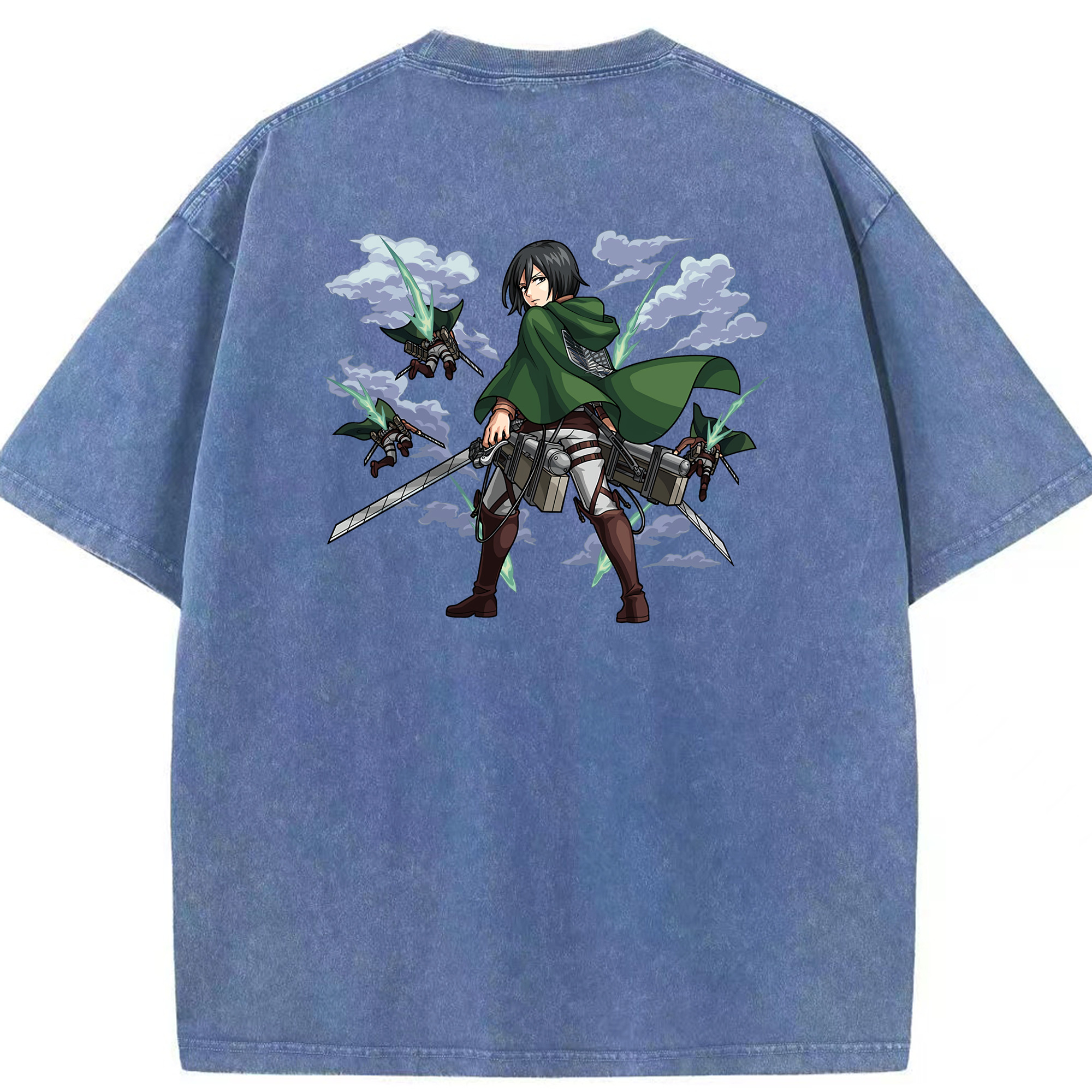 （画像用） 進撃の巨人 ミカサ·アッカーマン Attack on Titan Mikasa Ackerman 綿100% ヴィンテージ風 半袖Tシャツ（背面プリント）