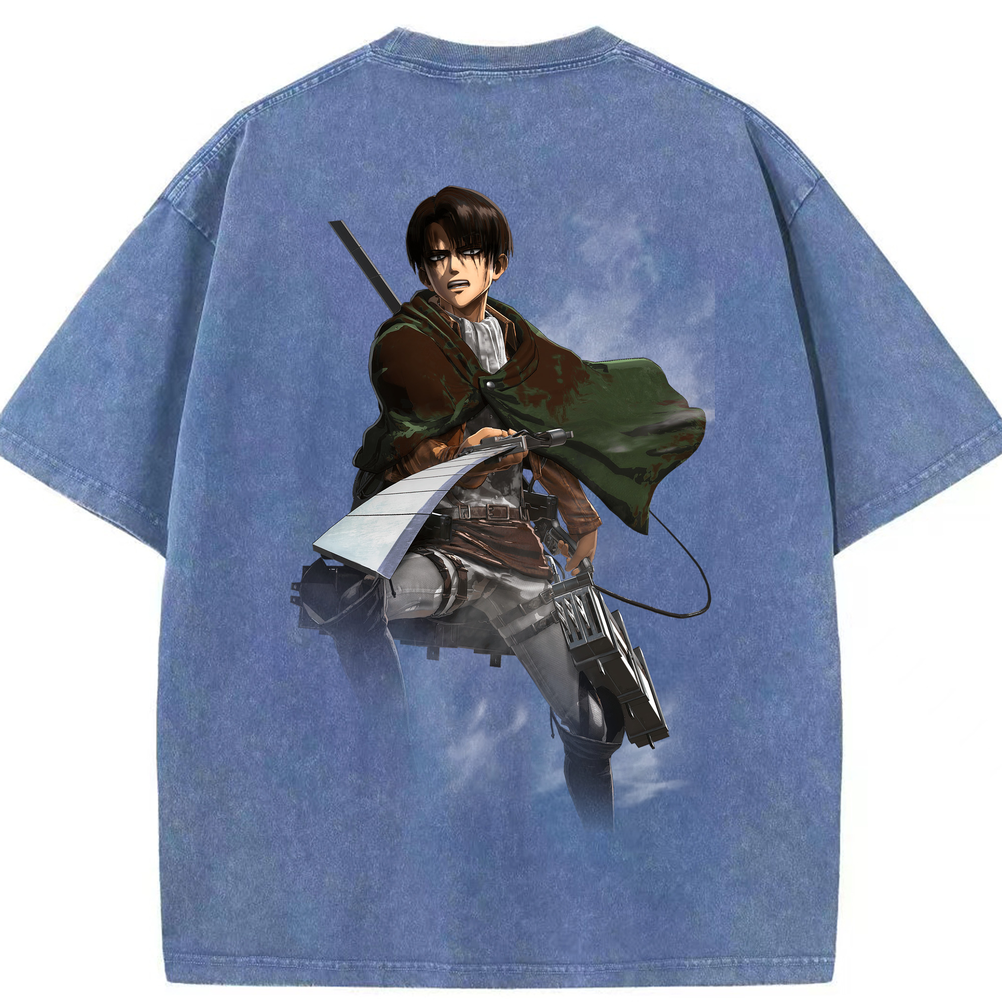 （画像用） 進撃の巨人 リヴァイ·アッカーマン Attack on Titan Levi Ackerman 綿100% ヴィンテージ風 半袖Tシャツ（背面プリント）