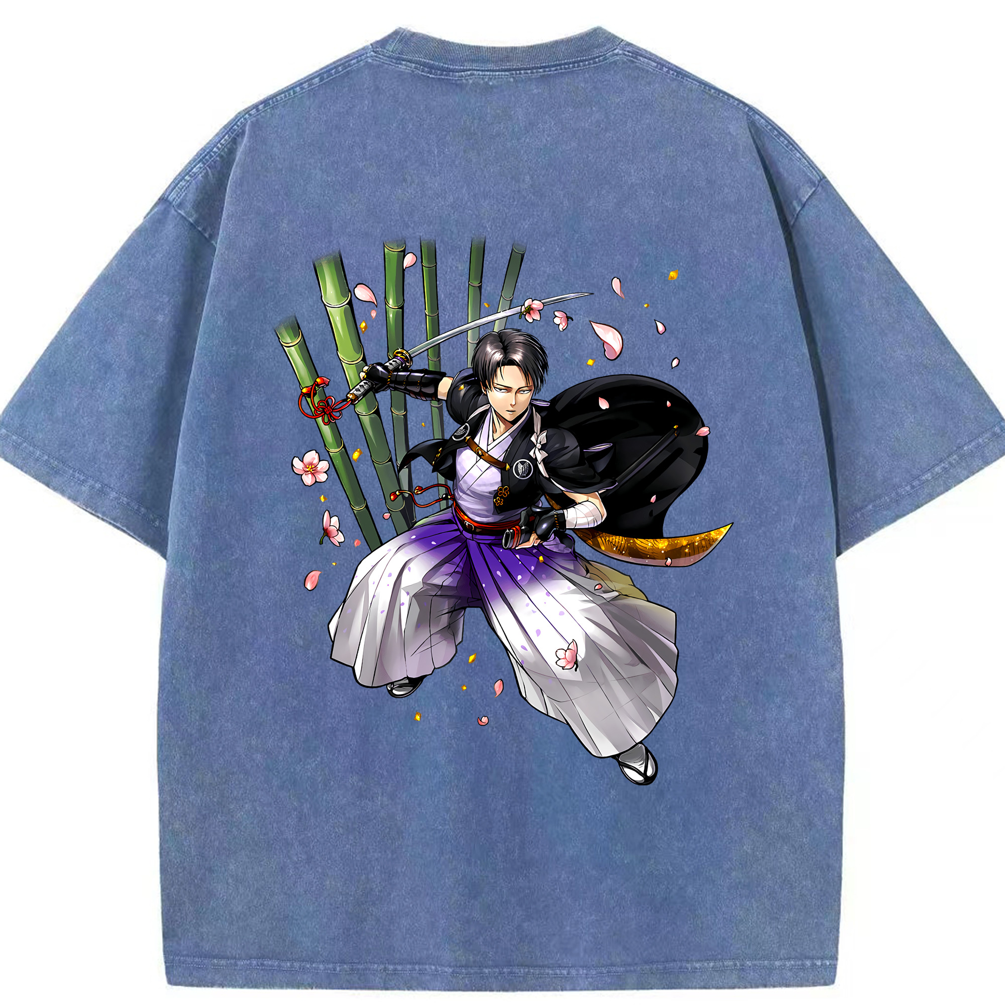 （画像用） 進撃の巨人 リヴァイ·アッカーマン Attack on Titan Levi Ackerman 綿100% ヴィンテージ風 半袖Tシャツ（背面プリント）