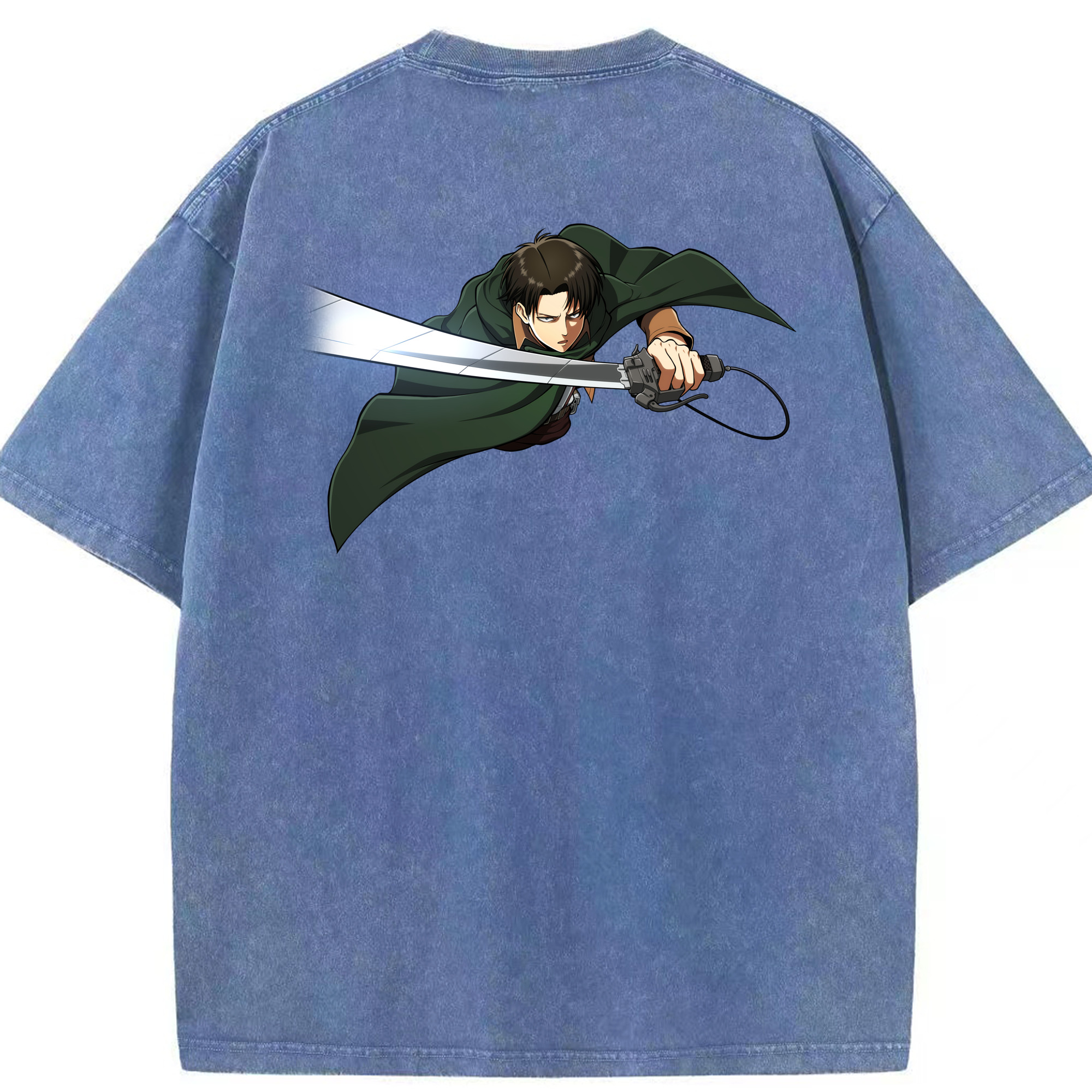 （画像用） 進撃の巨人 リヴァイ·アッカーマン Attack on Titan Levi Ackerman 綿100% ヴィンテージ風 半袖Tシャツ（背面プリント）