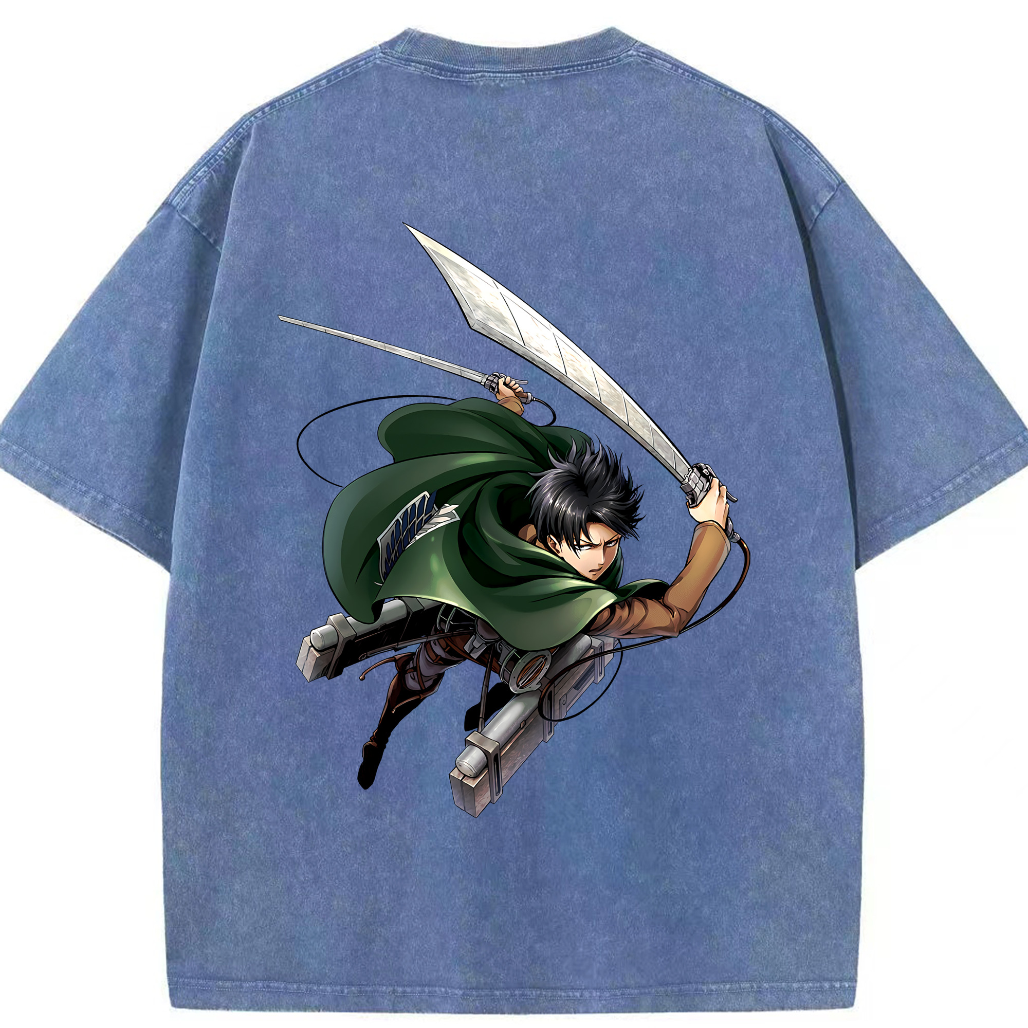 （画像用） 進撃の巨人 リヴァイ·アッカーマン Attack on Titan Levi Ackerman 綿100% ヴィンテージ風 半袖Tシャツ（背面プリント）