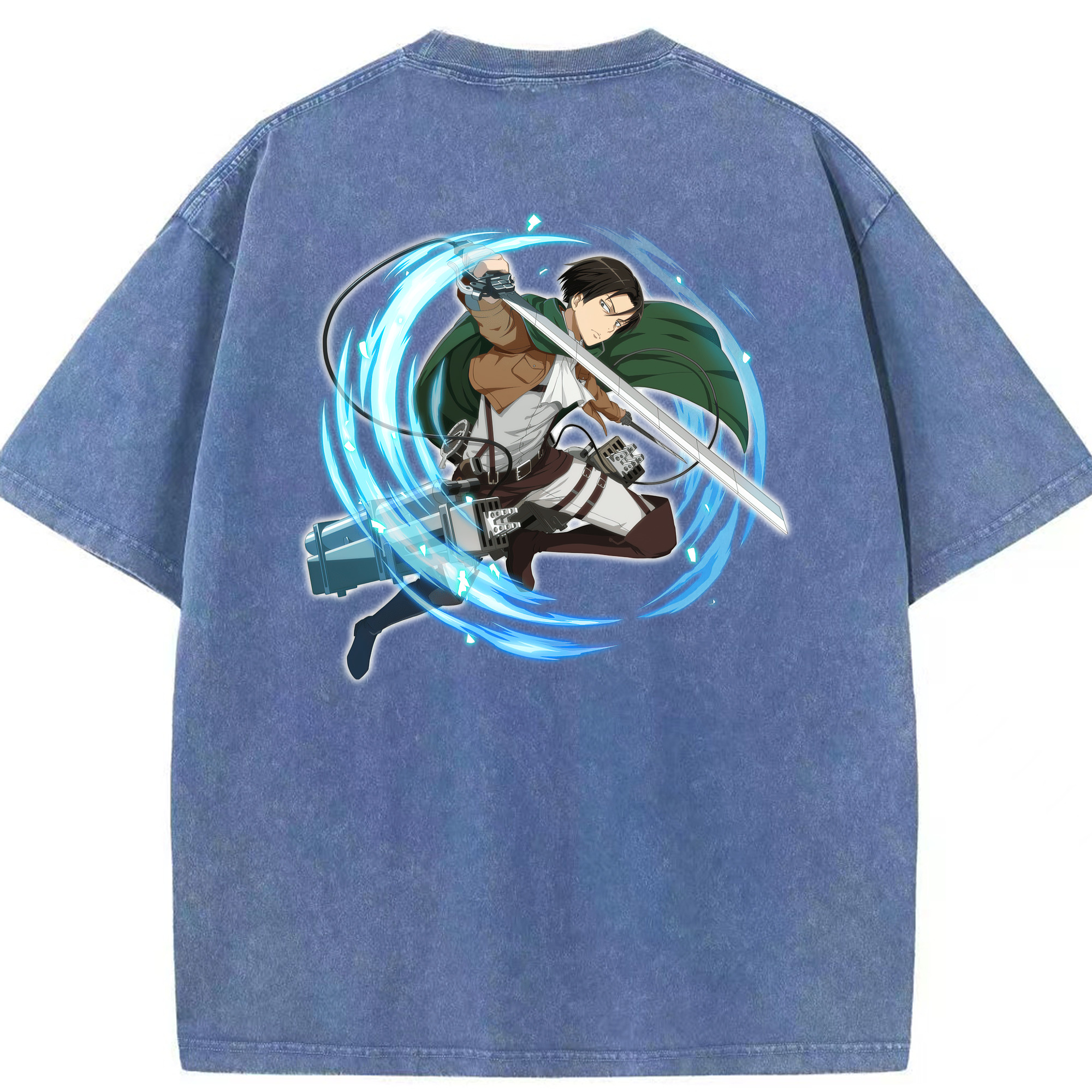 （画像用） 進撃の巨人 リヴァイ·アッカーマン Attack on Titan Levi Ackerman 綿100% ヴィンテージ風 半袖Tシャツ（背面プリント）