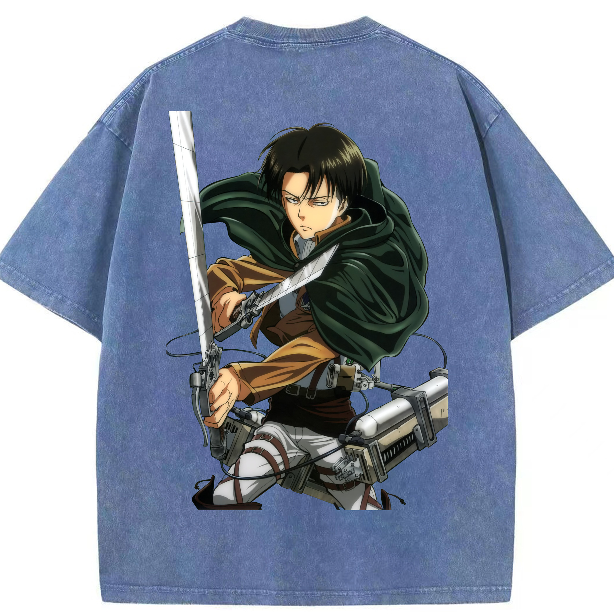 （画像用） 進撃の巨人 リヴァイ·アッカーマン Attack on Titan Levi Ackerman 綿100% ヴィンテージ風 半袖Tシャツ（背面プリント）