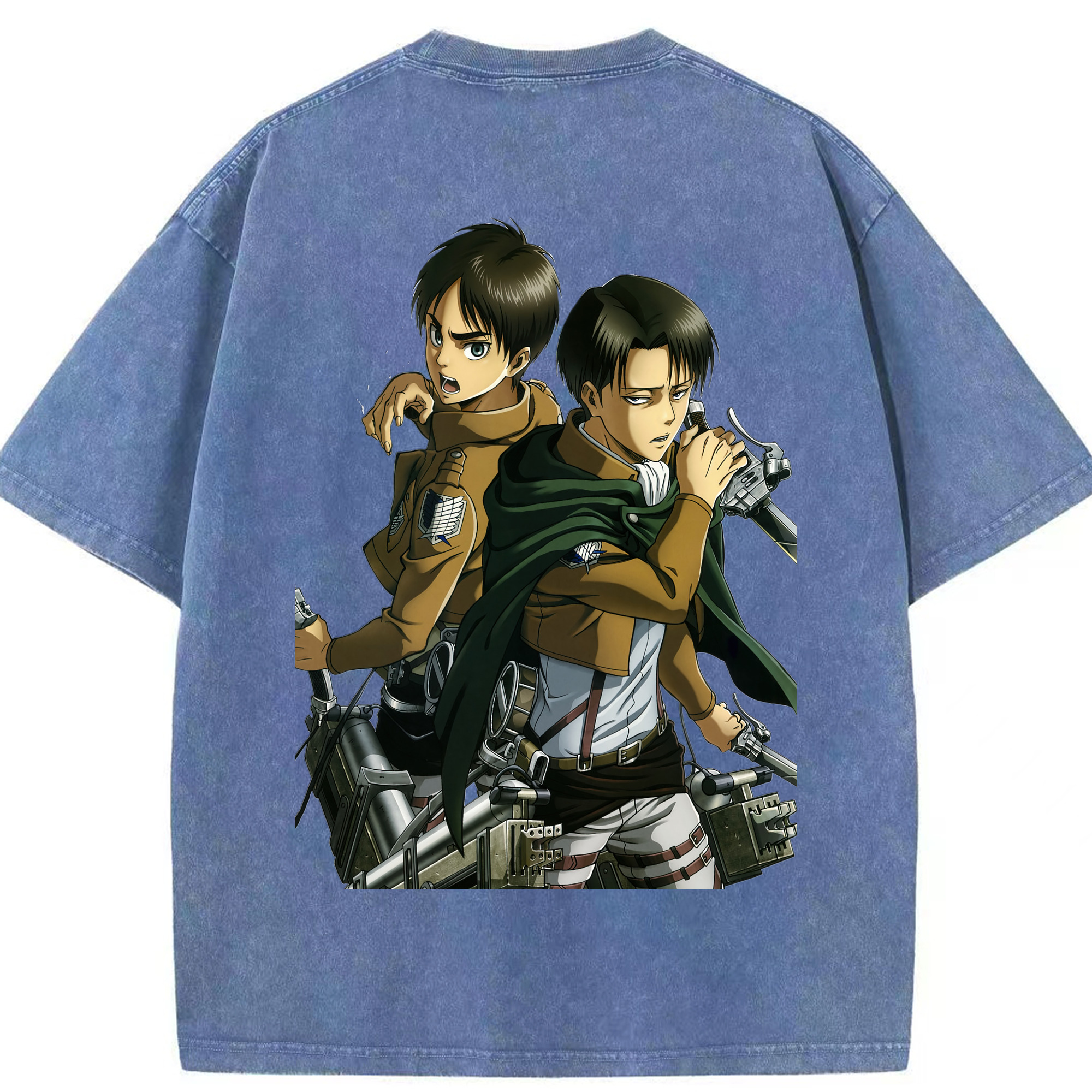 （画像用） 進撃の巨人 リヴァイ·アッカーマン Attack on Titan Levi Ackerman 綿100% ヴィンテージ風 半袖Tシャツ（背面プリント）