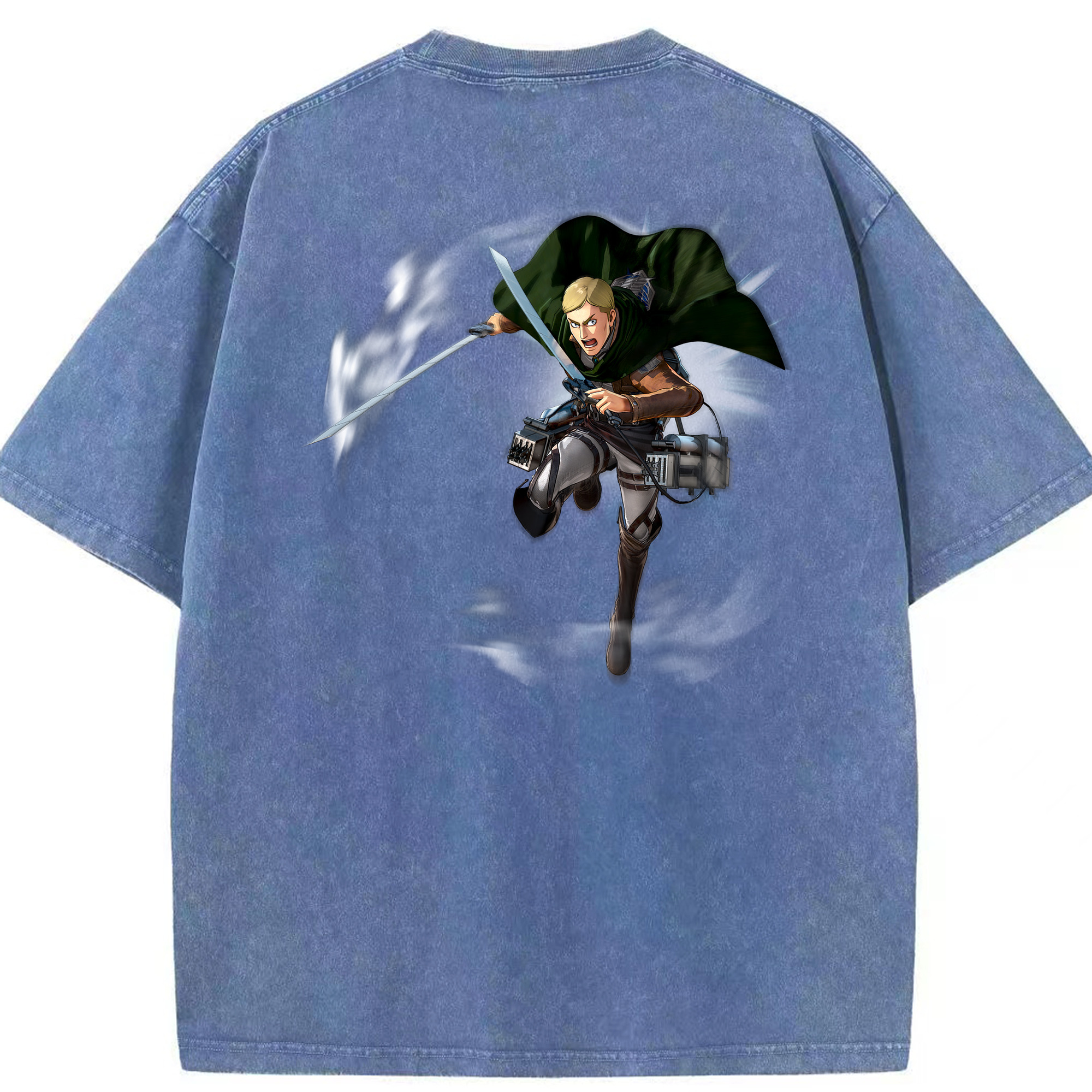 （画像用） 進撃の巨人 エルヴィン・スミス Attack on Titan Erwin Smith 綿100% ヴィンテージ風 半袖Tシャツ（背面プリント）