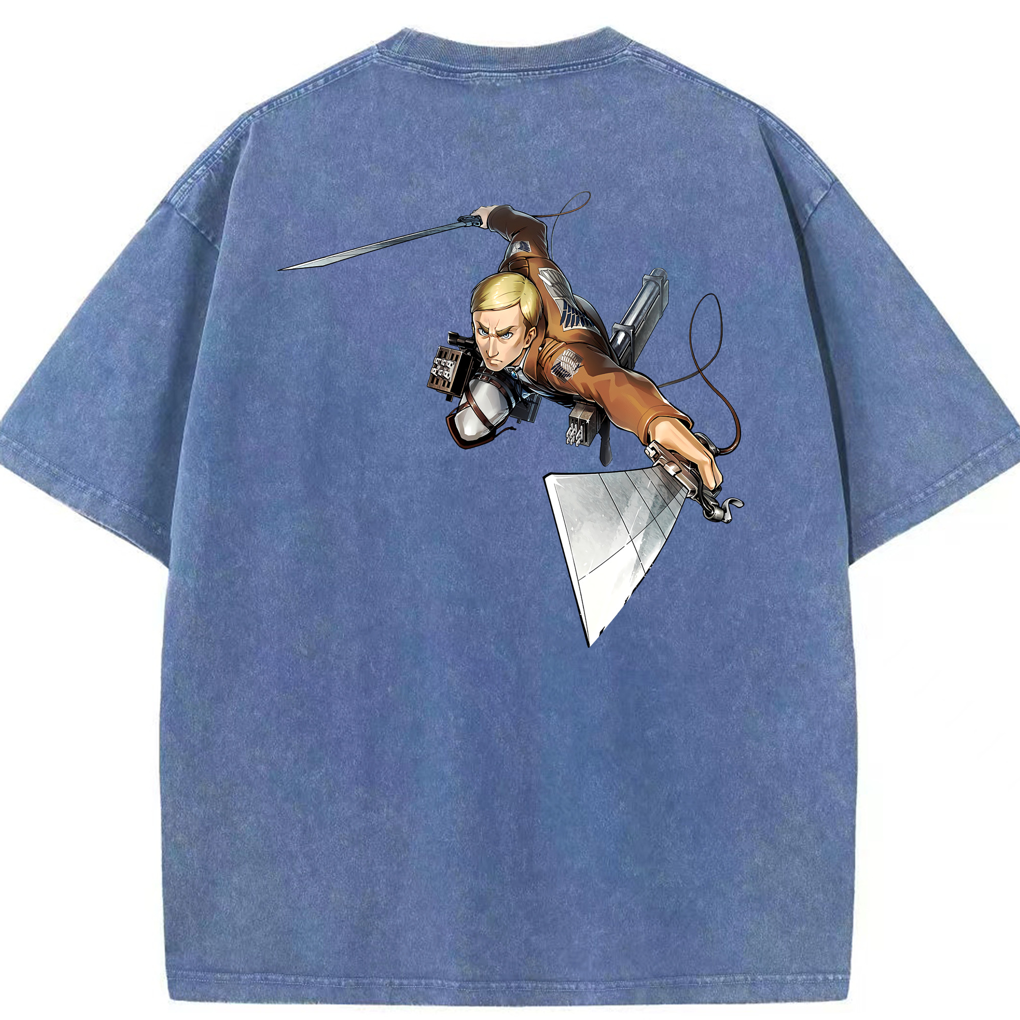 （画像用） 進撃の巨人 エルヴィン・スミス Attack on Titan Erwin Smith 綿100% ヴィンテージ風 半袖Tシャツ（背面プリント）