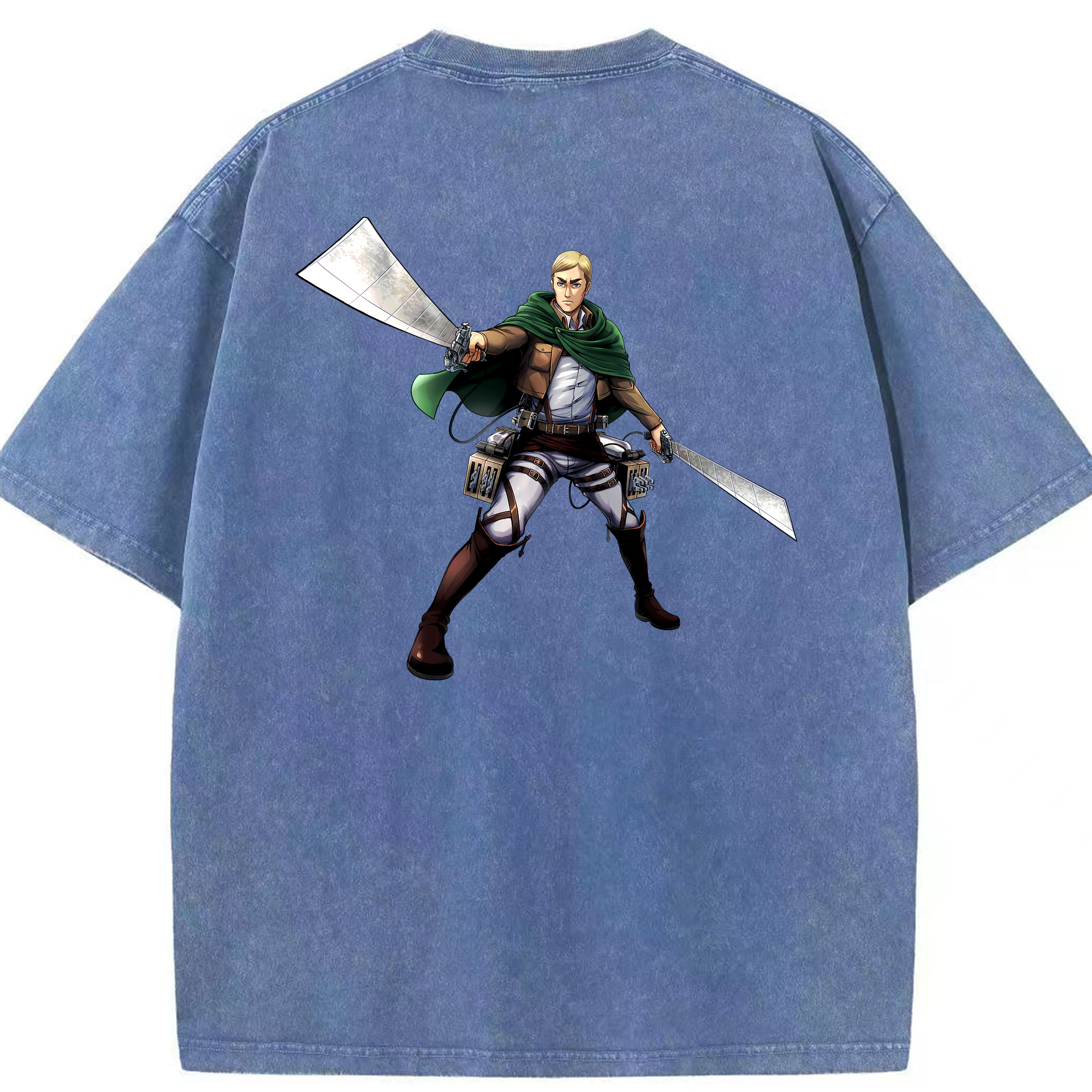 （画像用） 進撃の巨人 エルヴィン・スミス Attack on Titan Erwin Smith 綿100% ヴィンテージ風 半袖Tシャツ（背面プリント）