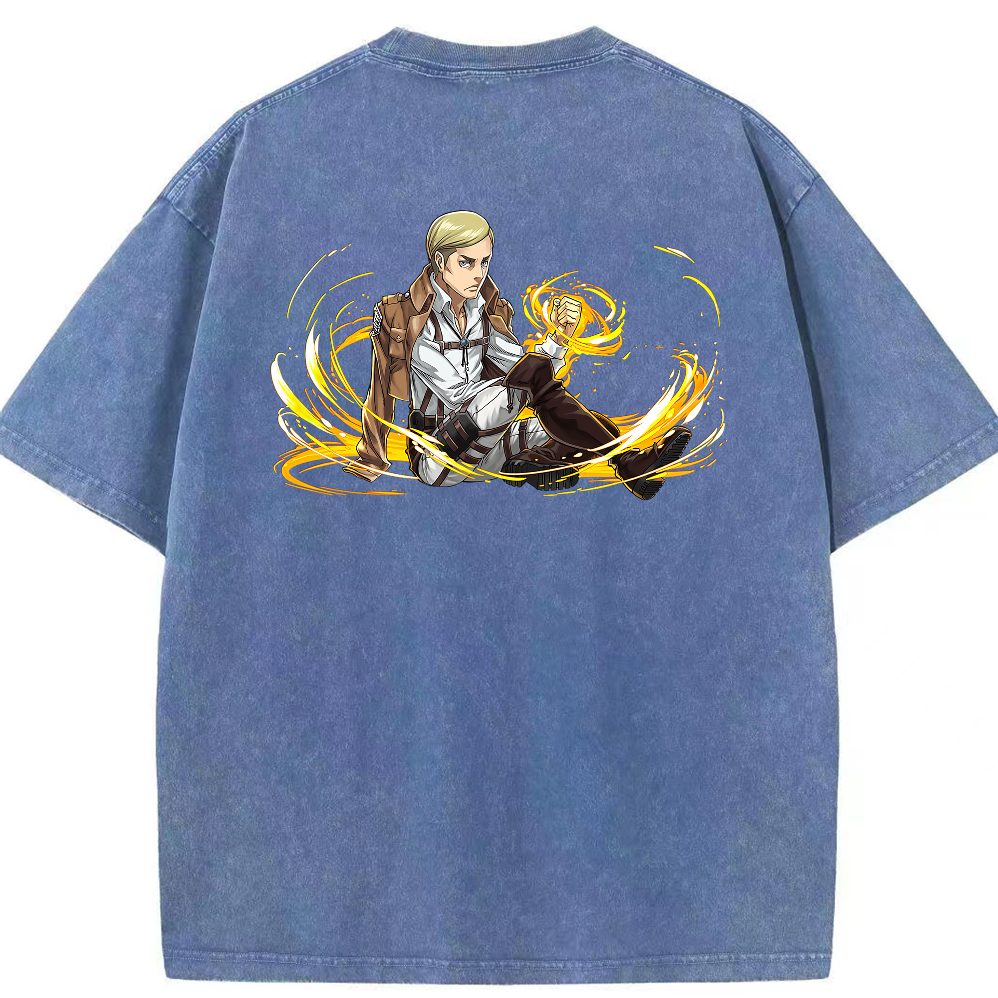 （画像用） 進撃の巨人 エルヴィン・スミス Attack on Titan Erwin Smith 綿100% ヴィンテージ風 半袖Tシャツ（背面プリント）