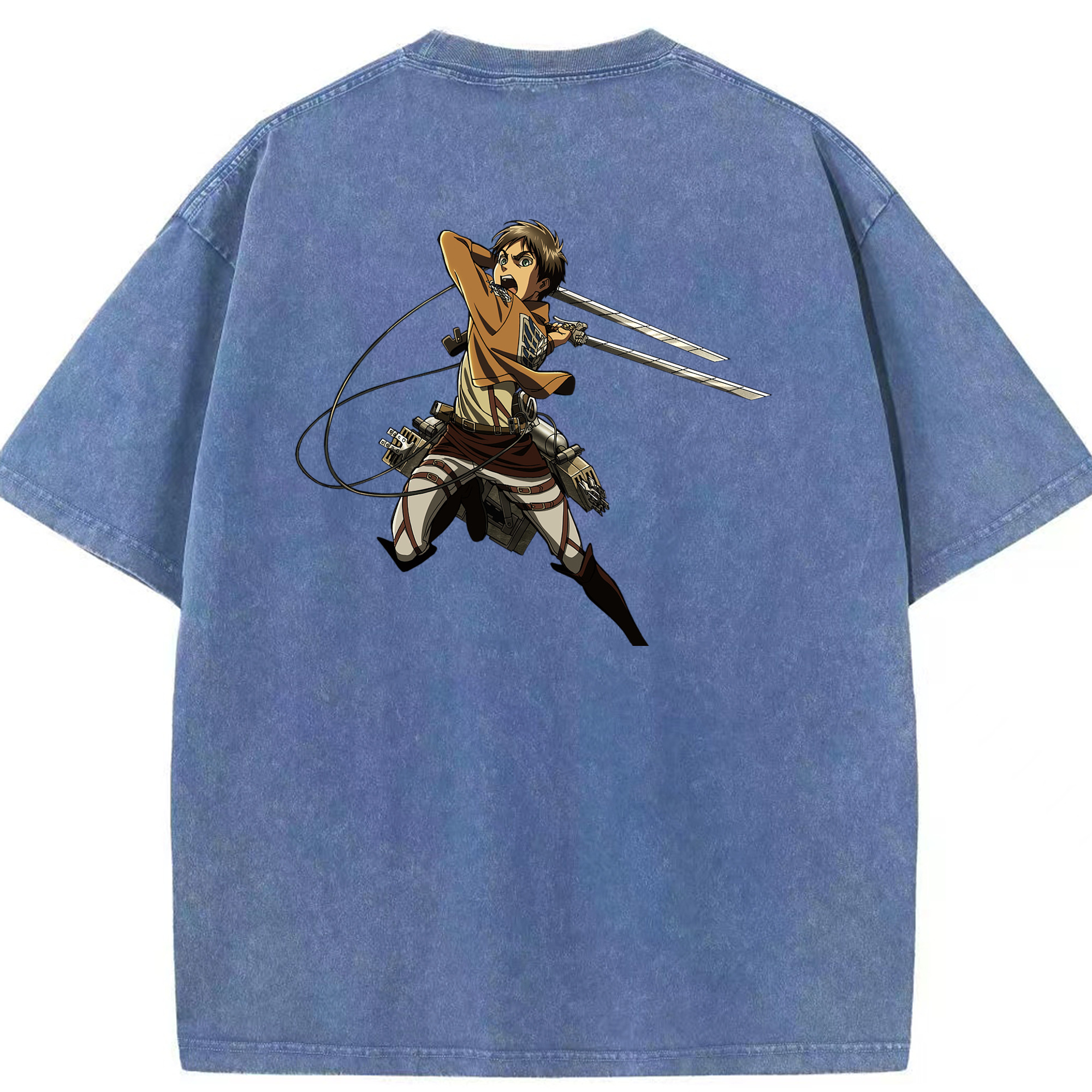 （画像用） 進撃の巨人 エレン･イェーガー Attack on Titan Eren Jäger 綿100% ヴィンテージ風 半袖Tシャツ（背面プリント）