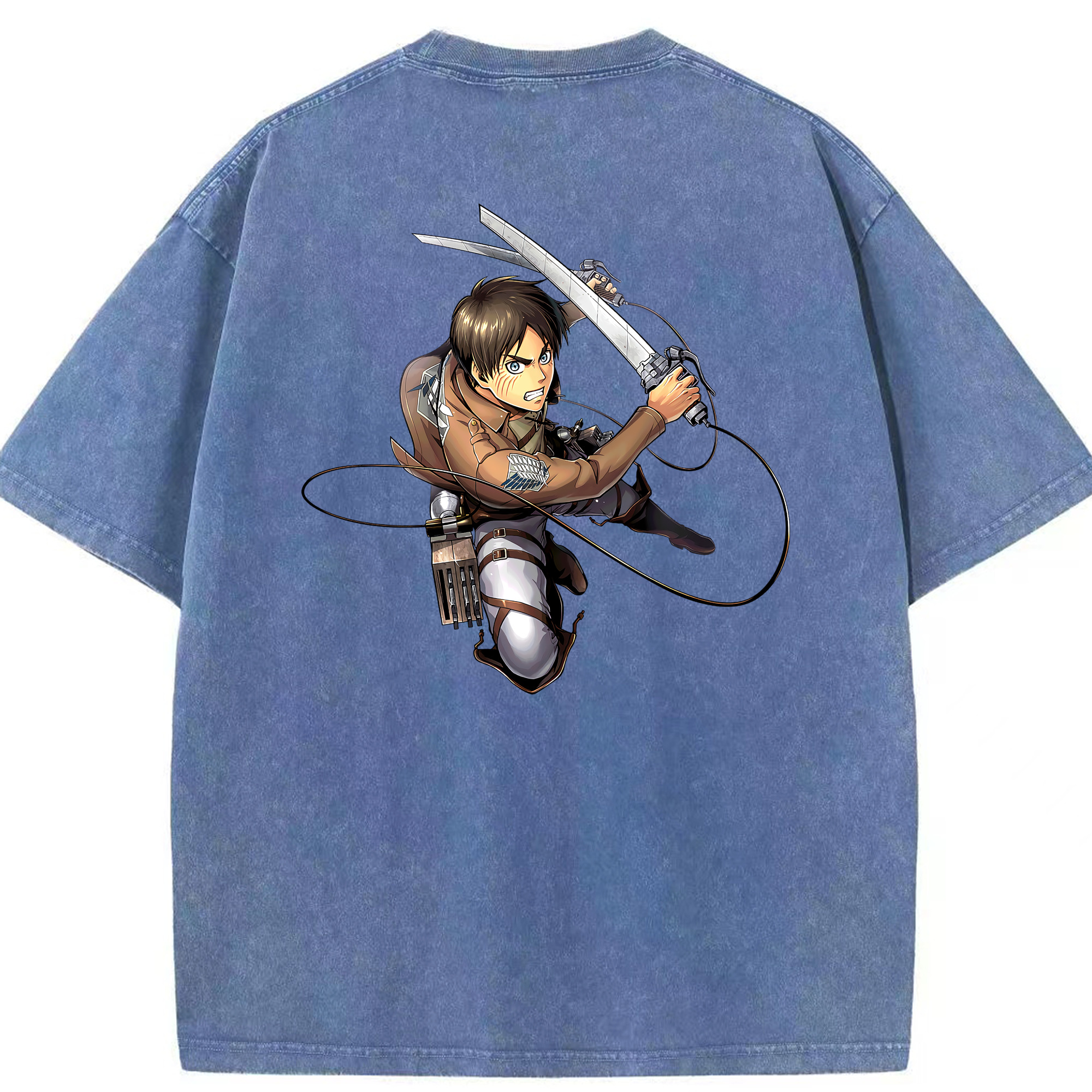 （画像用） 進撃の巨人 エレン･イェーガー Attack on Titan Eren Jäger 綿100% ヴィンテージ風 半袖Tシャツ（背面プリント）