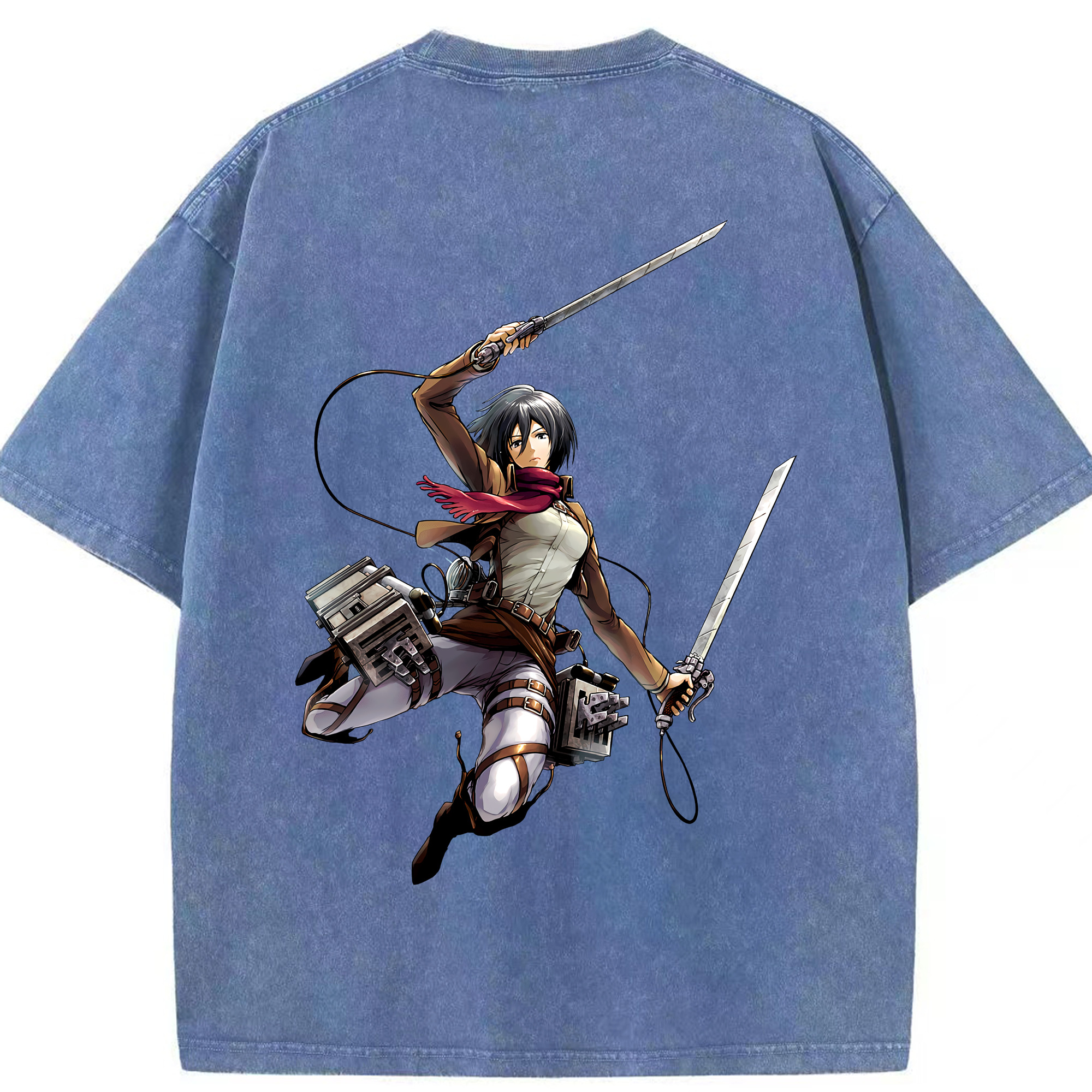 （画像用） 進撃の巨人 ミカサ·アッカーマン Attack on Titan Mikasa Ackerman 綿100% ヴィンテージ風 半袖Tシャツ（背面プリント）