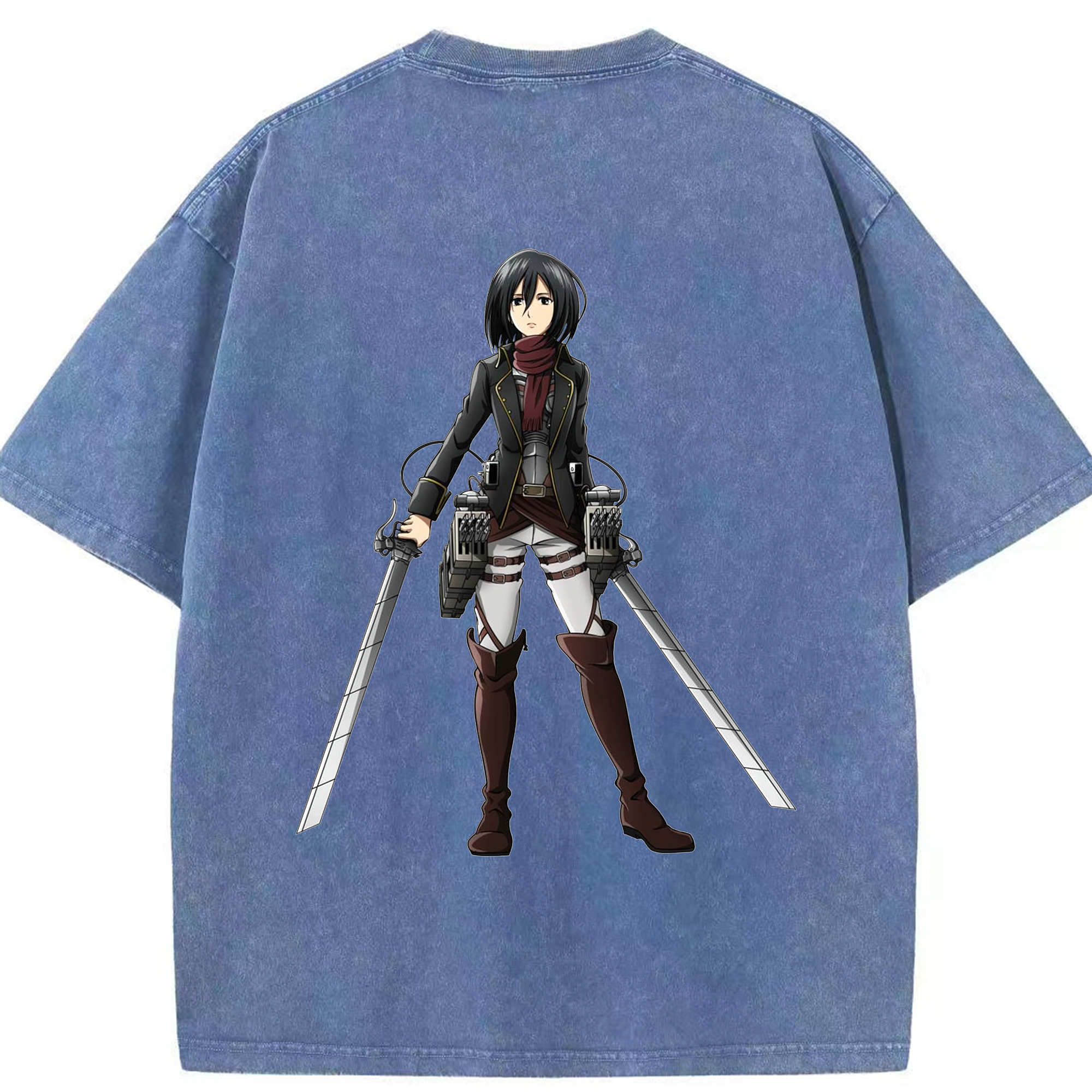 （画像用） 進撃の巨人 ミカサ·アッカーマン Attack on Titan Mikasa Ackerman 綿100% ヴィンテージ風 半袖Tシャツ（背面プリント）