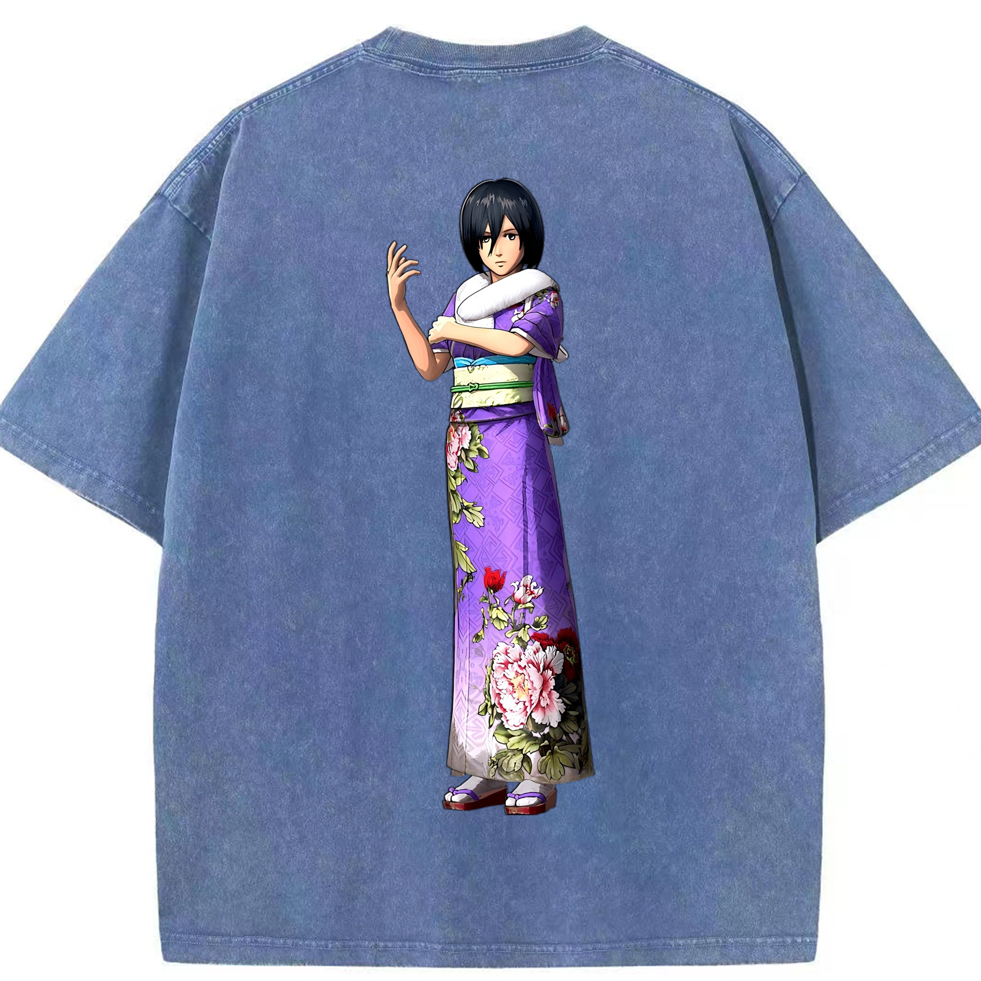 （画像用） 進撃の巨人 ミカサ·アッカーマン Attack on Titan Mikasa Ackerman 綿100% ヴィンテージ風 半袖Tシャツ（背面プリント）