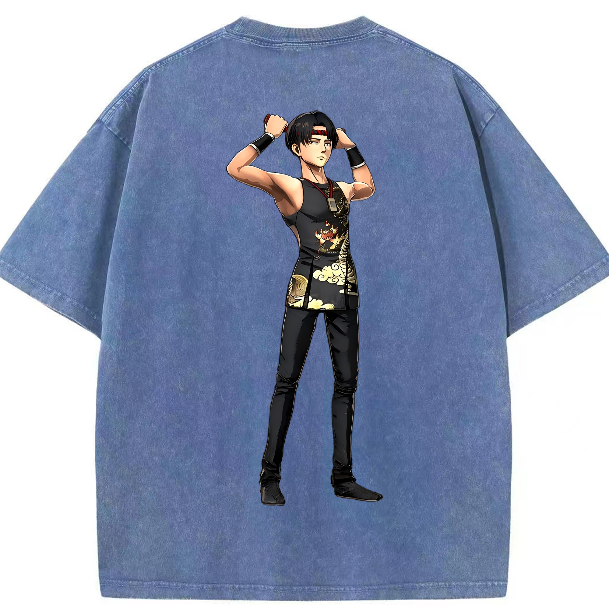 （画像用） 進撃の巨人 リヴァイ·アッカーマン Attack on Titan Levi Ackerman 綿100% ヴィンテージ風 半袖Tシャツ（背面プリント）