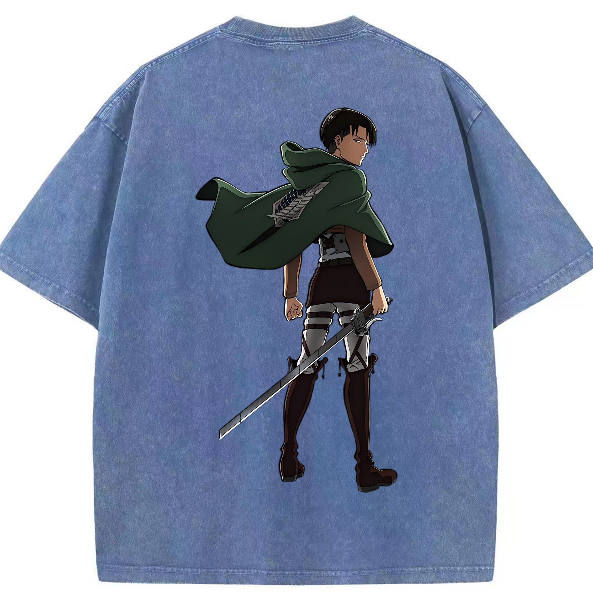 （画像用） 進撃の巨人 リヴァイ·アッカーマン Attack on Titan Levi Ackerman 綿100% ヴィンテージ風 半袖Tシャツ（背面プリント）