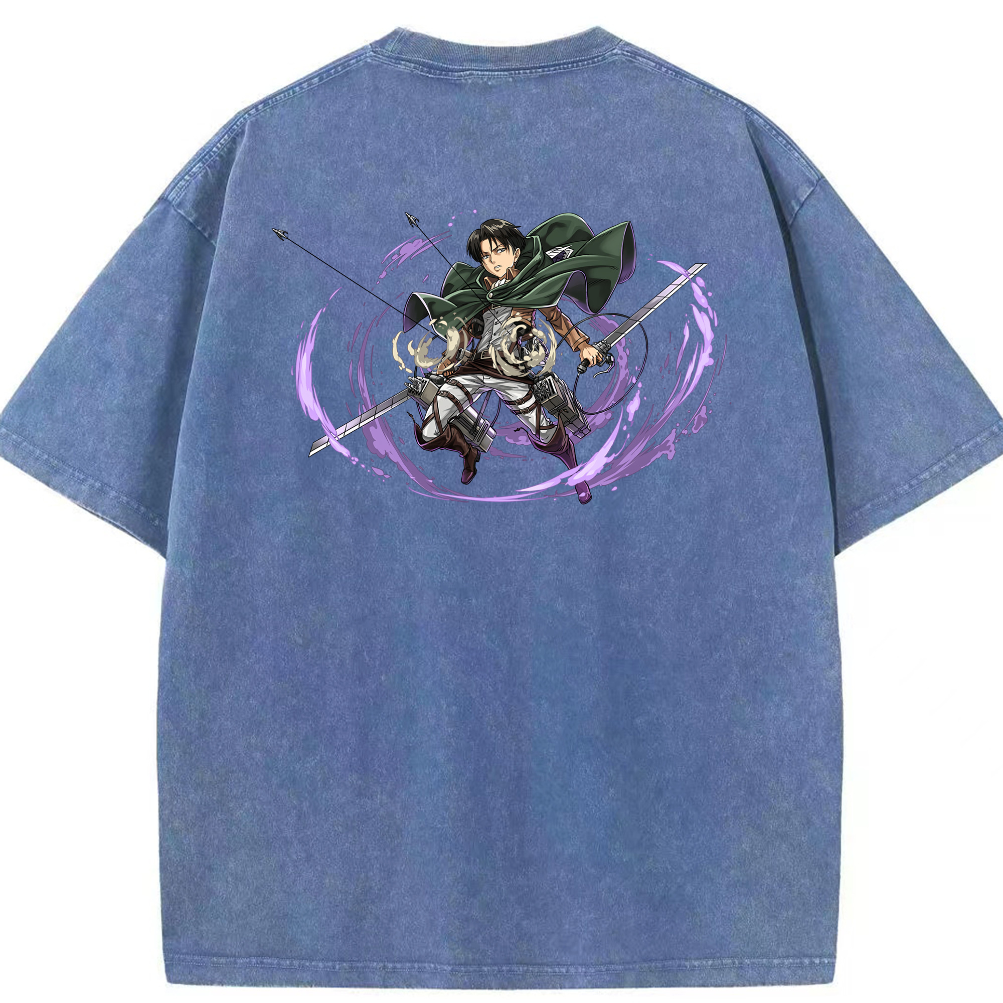 （画像用） 進撃の巨人 リヴァイ·アッカーマン Attack on Titan Levi Ackerman 綿100% ヴィンテージ風 半袖Tシャツ（背面プリント）