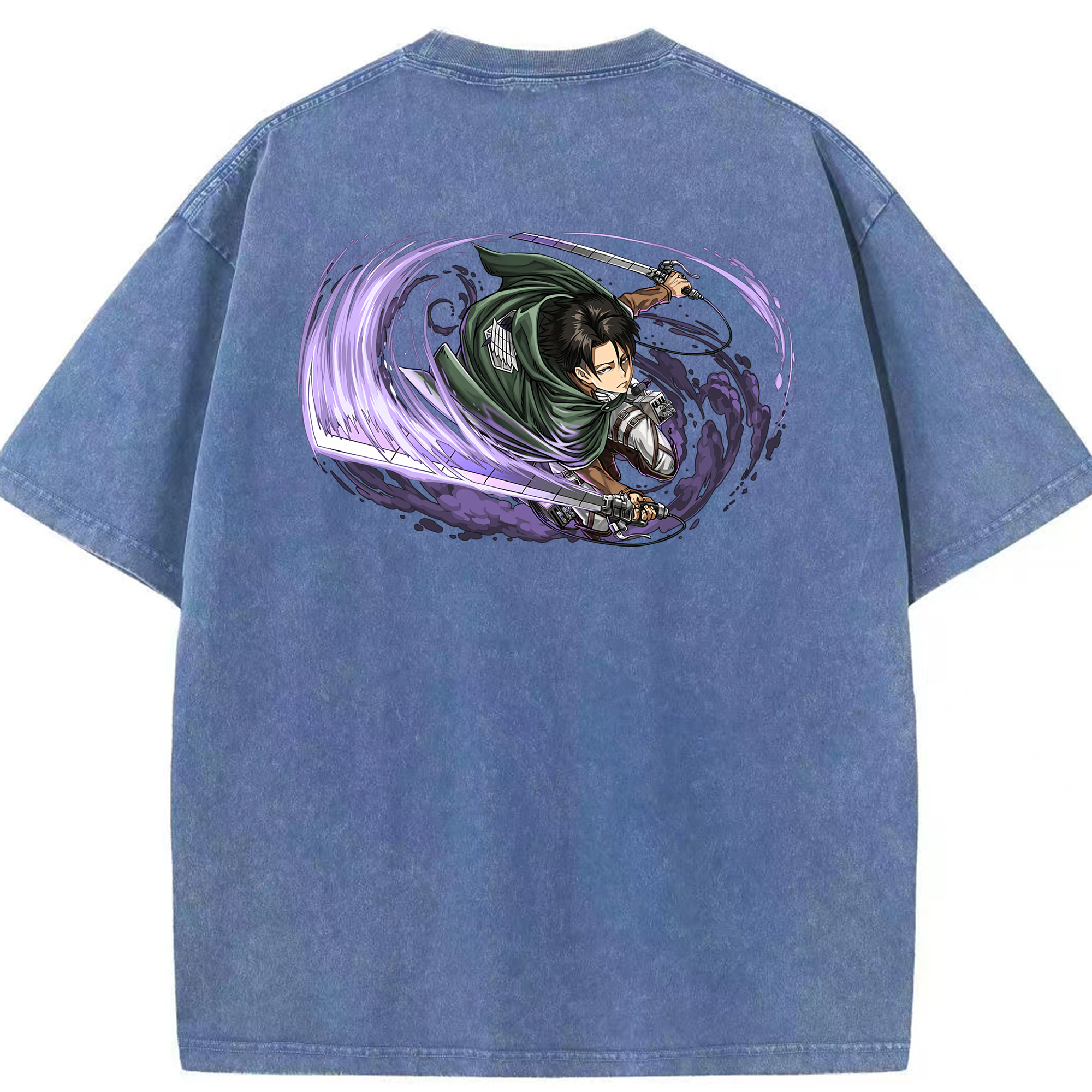（画像用） 進撃の巨人 リヴァイ·アッカーマン Attack on Titan Levi Ackerman 綿100% ヴィンテージ風 半袖Tシャツ（背面プリント）