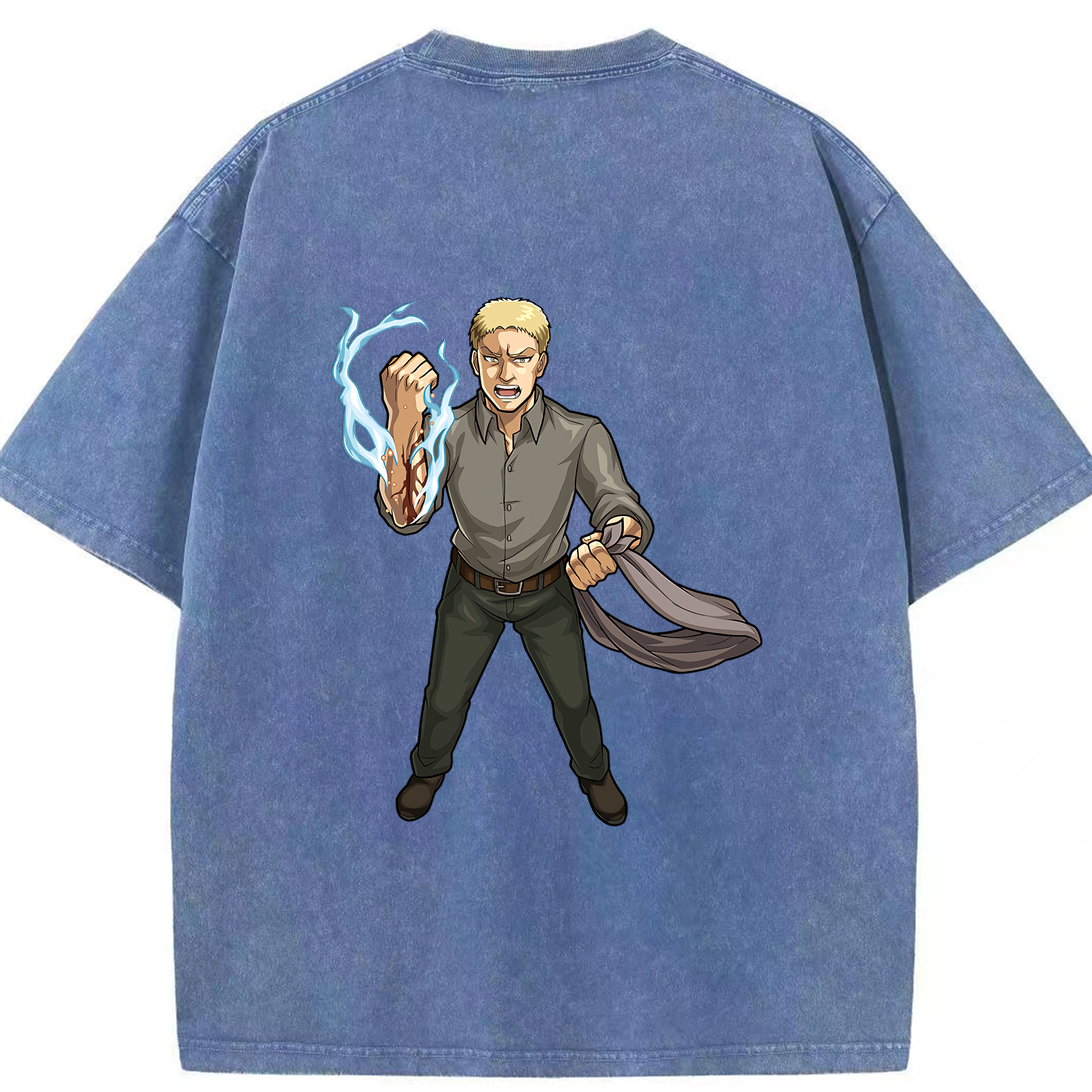 （画像用） 進撃の巨人 ライナー・ブラウン Attack on Titan Reiner Braun 綿100% ヴィンテージ風 半袖Tシャツ（背面プリント）
