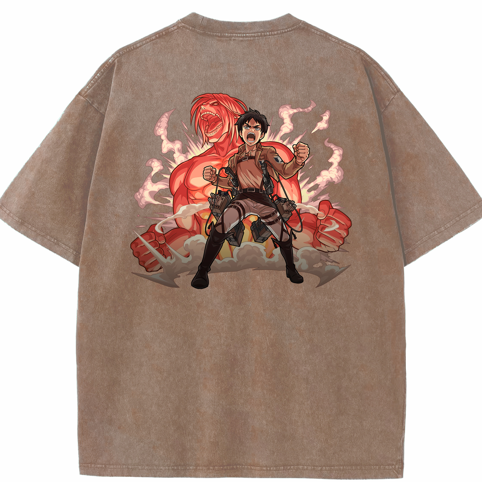 （画像用） 進撃の巨人 エレン･イェーガー Attack on Titan Eren Jäger 綿100% ヴィンテージ風 半袖Tシャツ（背面プリント）
