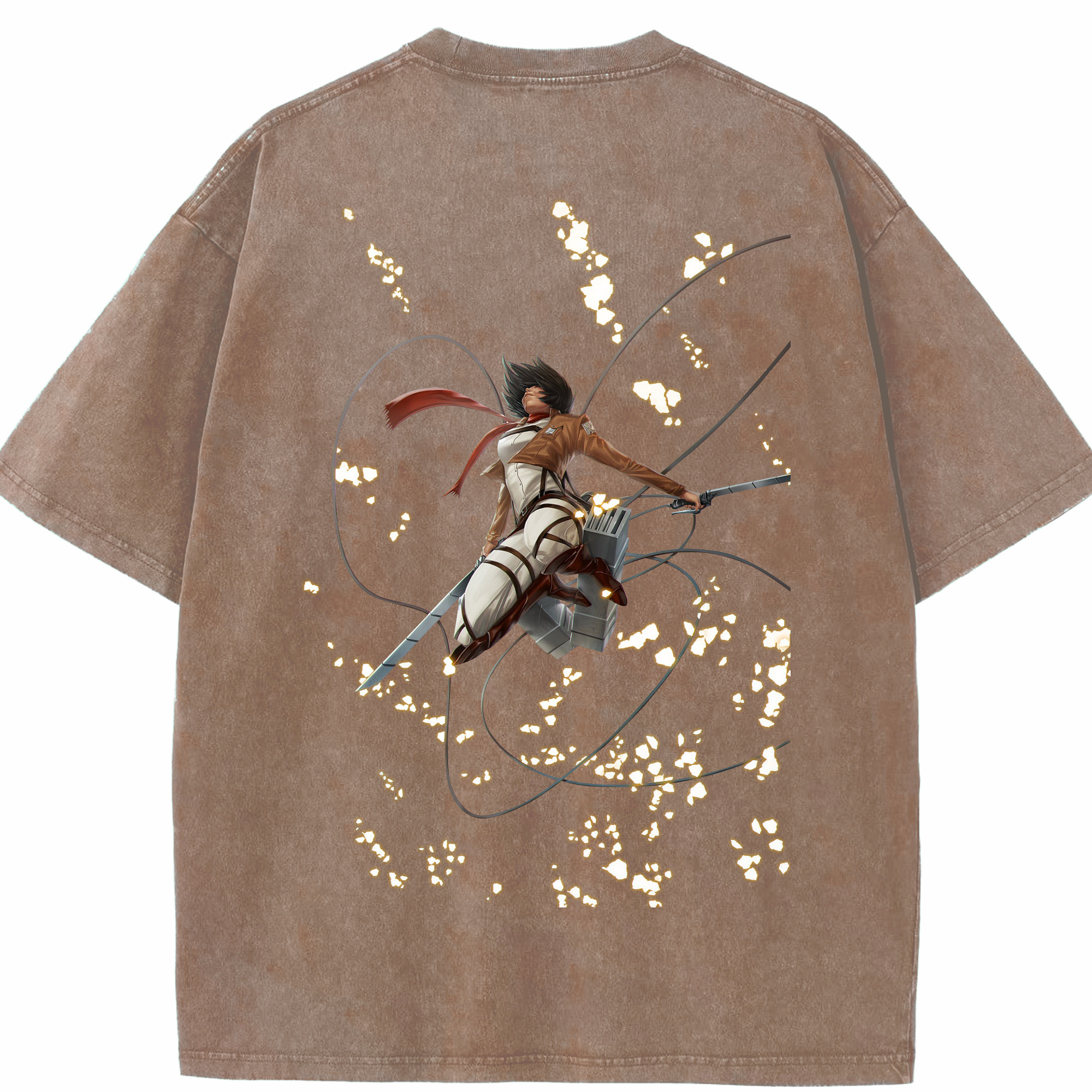 （画像用） 進撃の巨人 ミカサ·アッカーマン Attack on Titan Mikasa Ackerman 綿100% ヴィンテージ風 半袖Tシャツ（背面プリント）