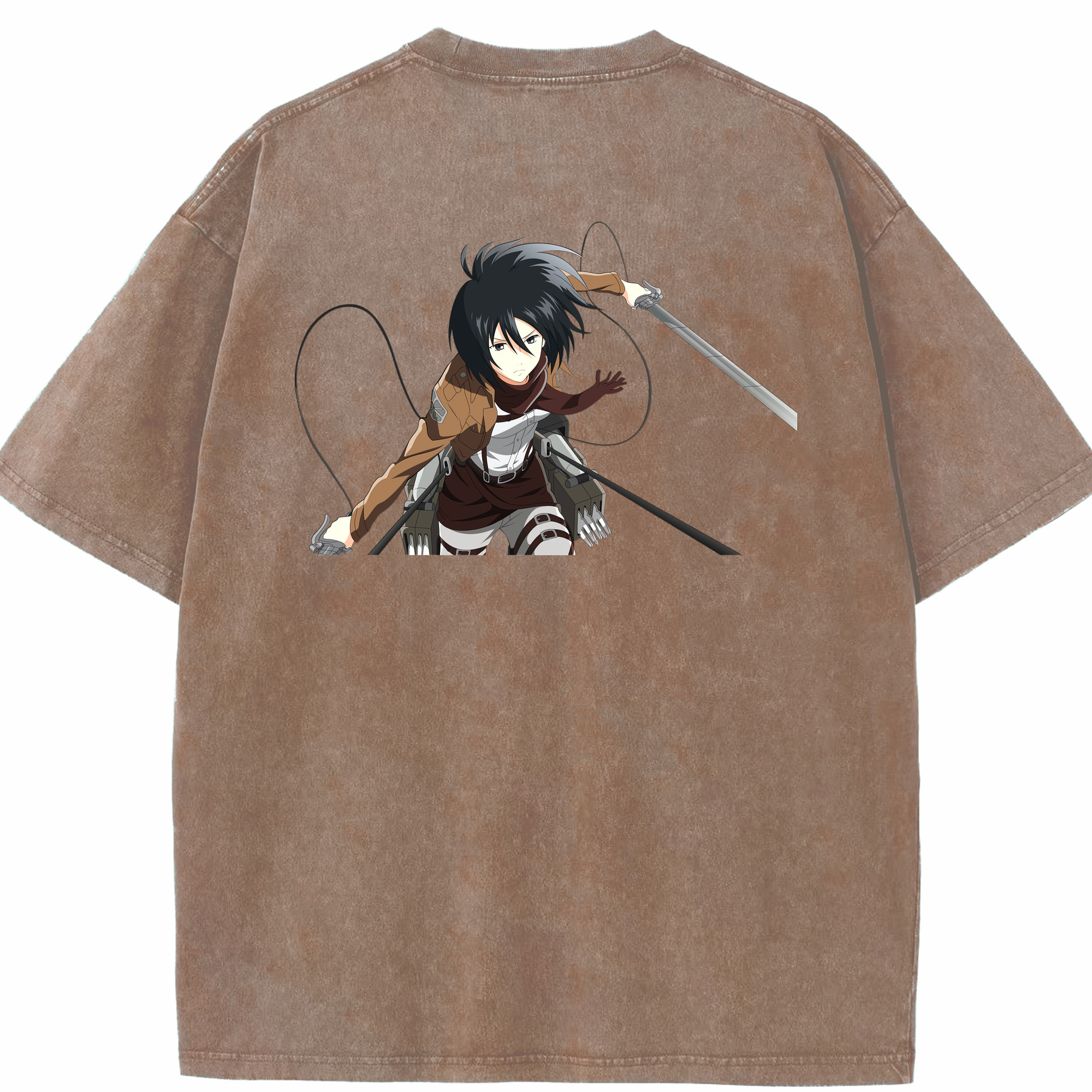 （画像用） 進撃の巨人 ミカサ·アッカーマン Attack on Titan Mikasa Ackerman 綿100% ヴィンテージ風 半袖Tシャツ（背面プリント）