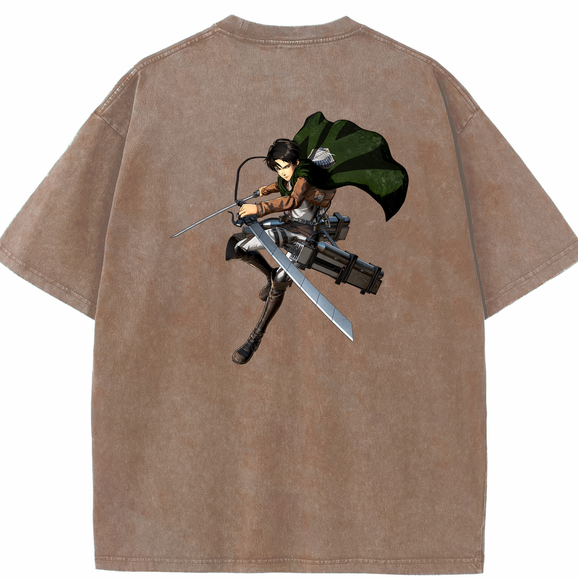 （画像用） 進撃の巨人 リヴァイ·アッカーマン Attack on Titan Levi Ackerman 綿100% ヴィンテージ風 半袖Tシャツ（背面プリント）