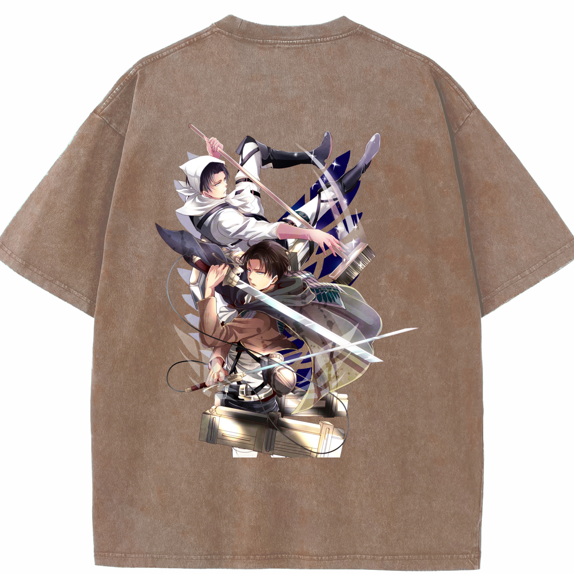 （画像用） 進撃の巨人 リヴァイ·アッカーマン Attack on Titan Levi Ackerman 綿100% ヴィンテージ風 半袖Tシャツ（背面プリント）